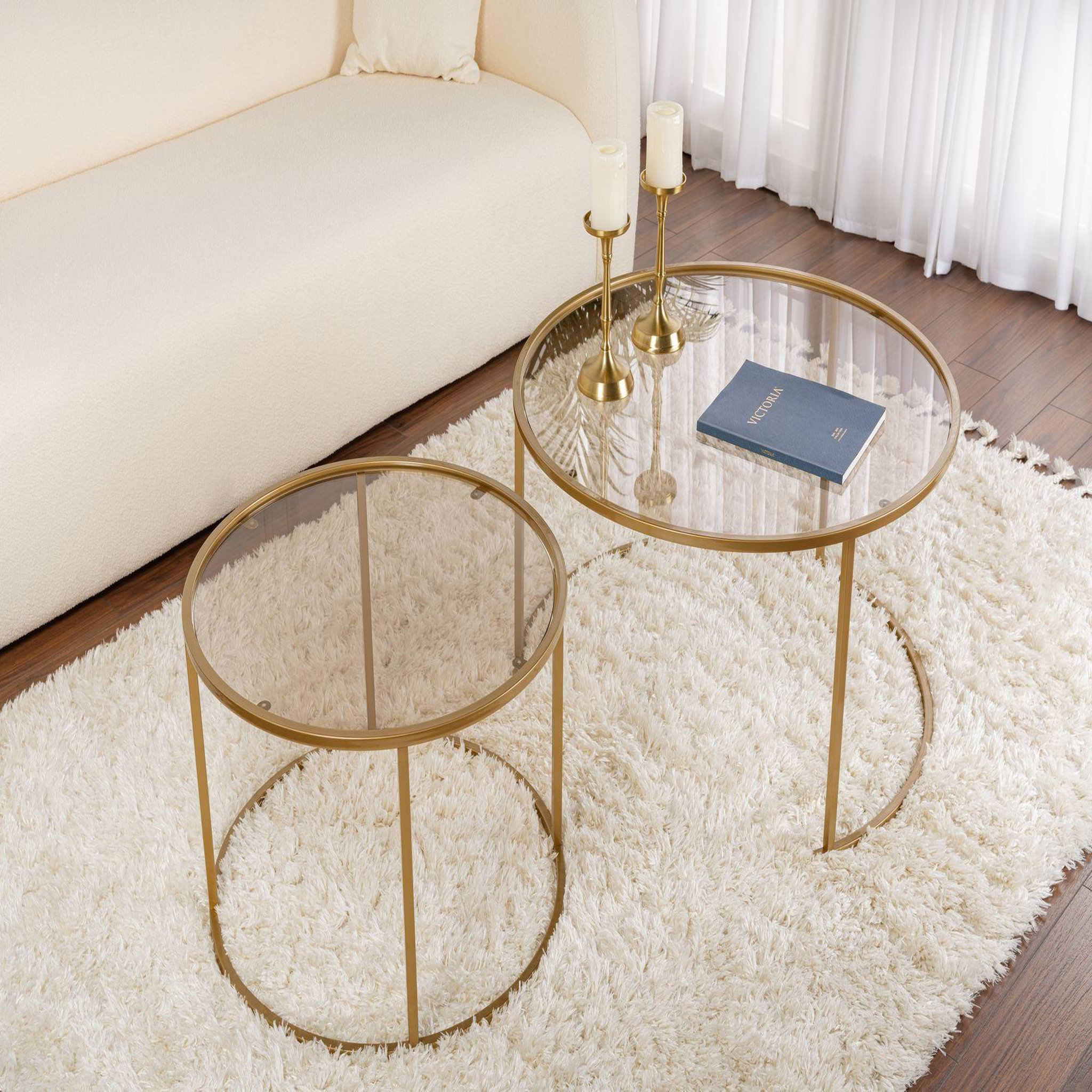 Voir la diapositive 4 : Habitat et Jardin Lot de 2 tables basses en métal  aurum  - 80 x 80 x 43 cm - or bronze