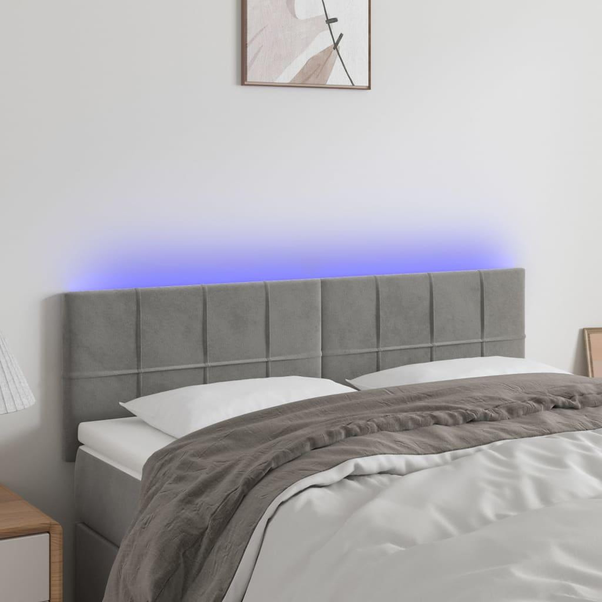 Voir la diapositive 1 : VIDAXL Tete de lit a LED Gris clair 144x5x78/88 cm Velours