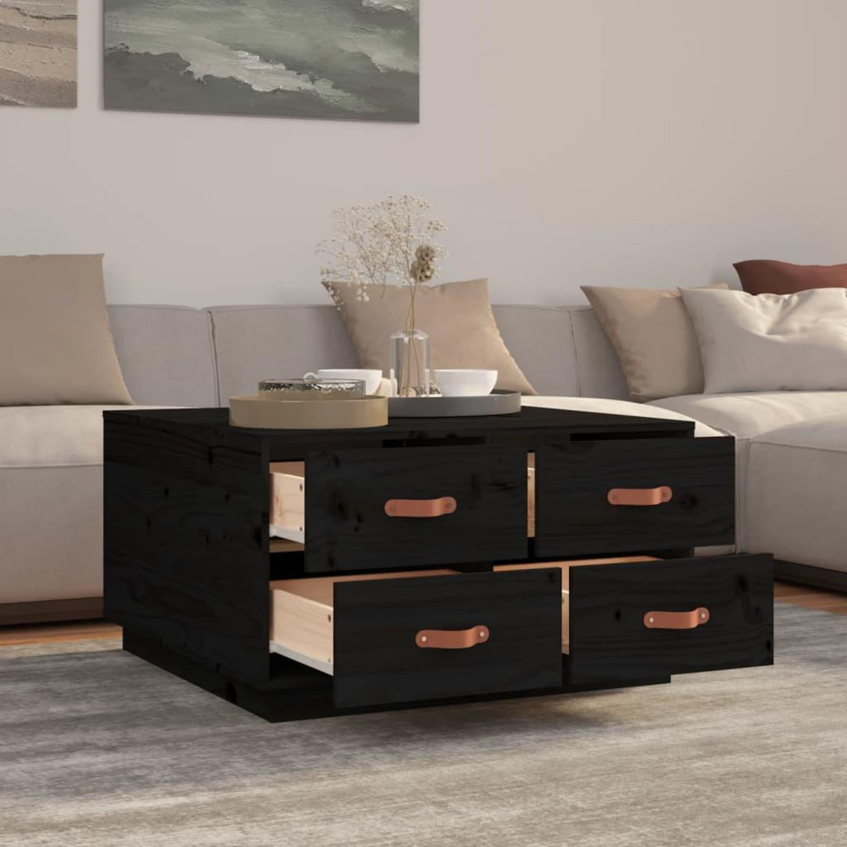 VIDAXL Table basse Noir 80x80x45 cm Bois massif de pin