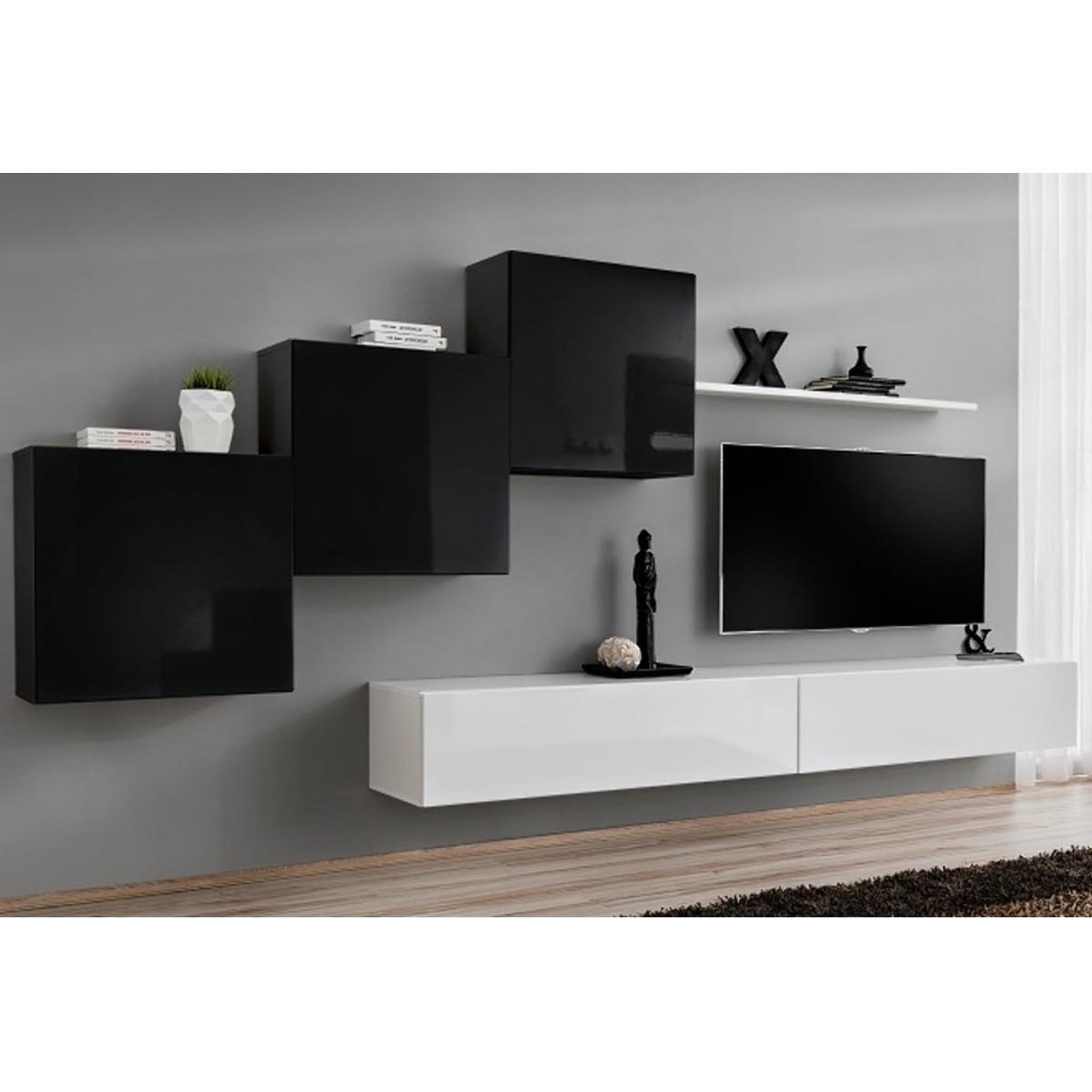 Paris Prix Meuble tv mural design  switch x  330cm noir & blanc
