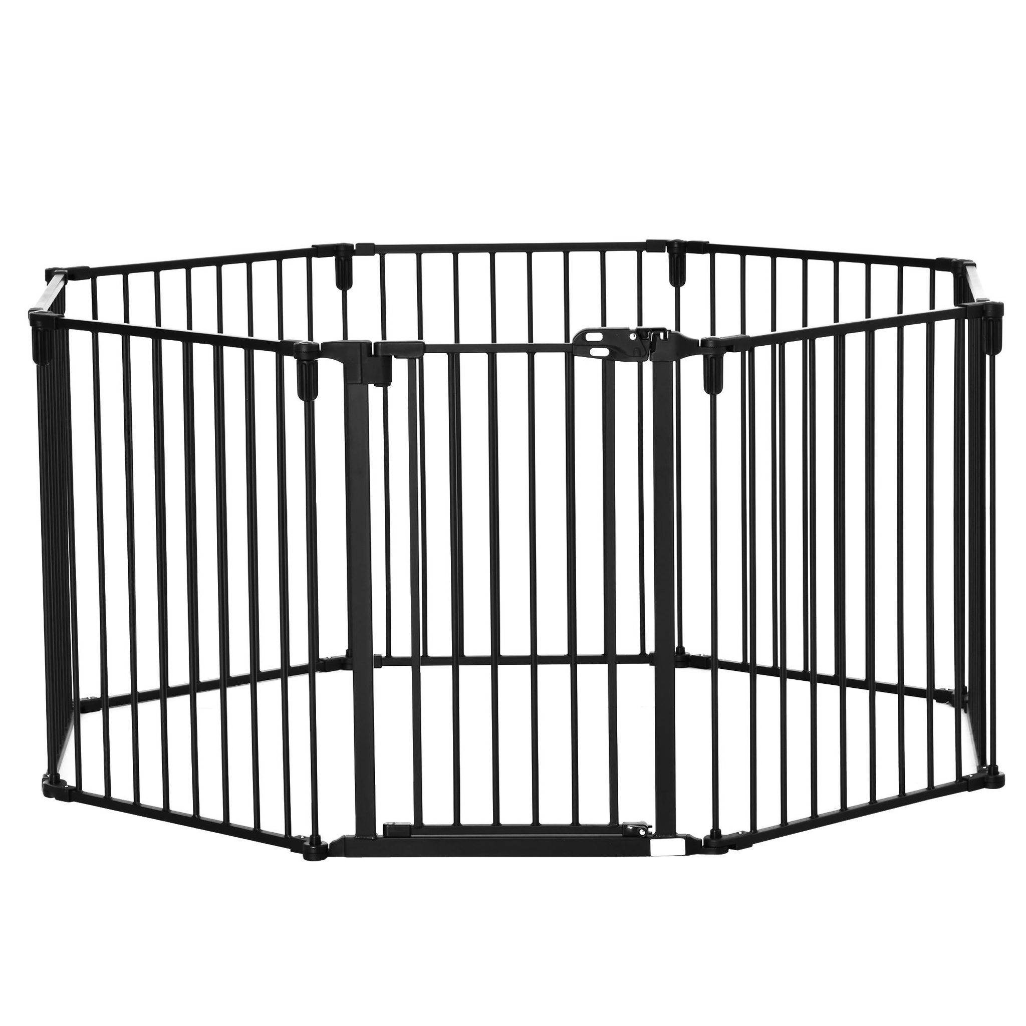 PAWHUT Barrière de sécurité - parc enclos chien modulable pliable - porte verrouillable - 8 panneaux acier et pp - dim. 482,5l max. X 76h cm noir