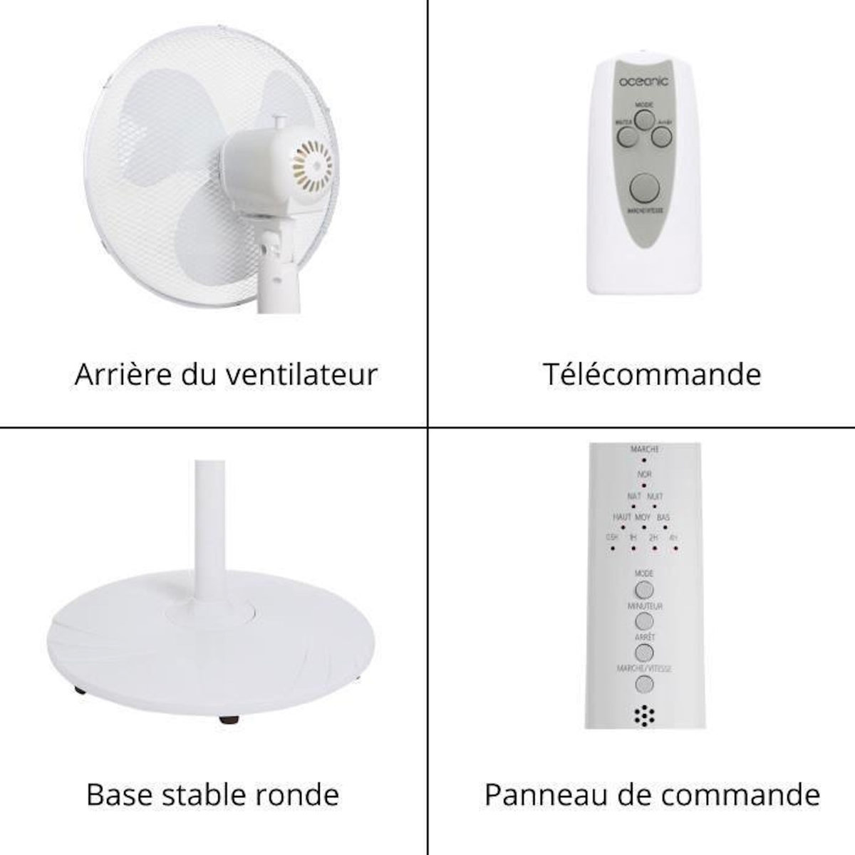 OCEANIC Ventilateur de pied OCEANIC - 45 W - Ø 44 cm - 3 vitesses - Oscillant - Inclinable - Blanc