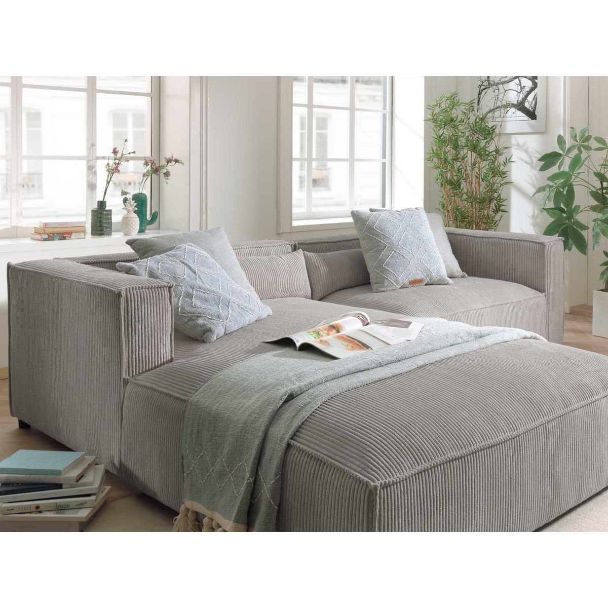 LISA DESIGN Ela - canapé d'angle gauche 4 places - en velours côtelé - style contemporain