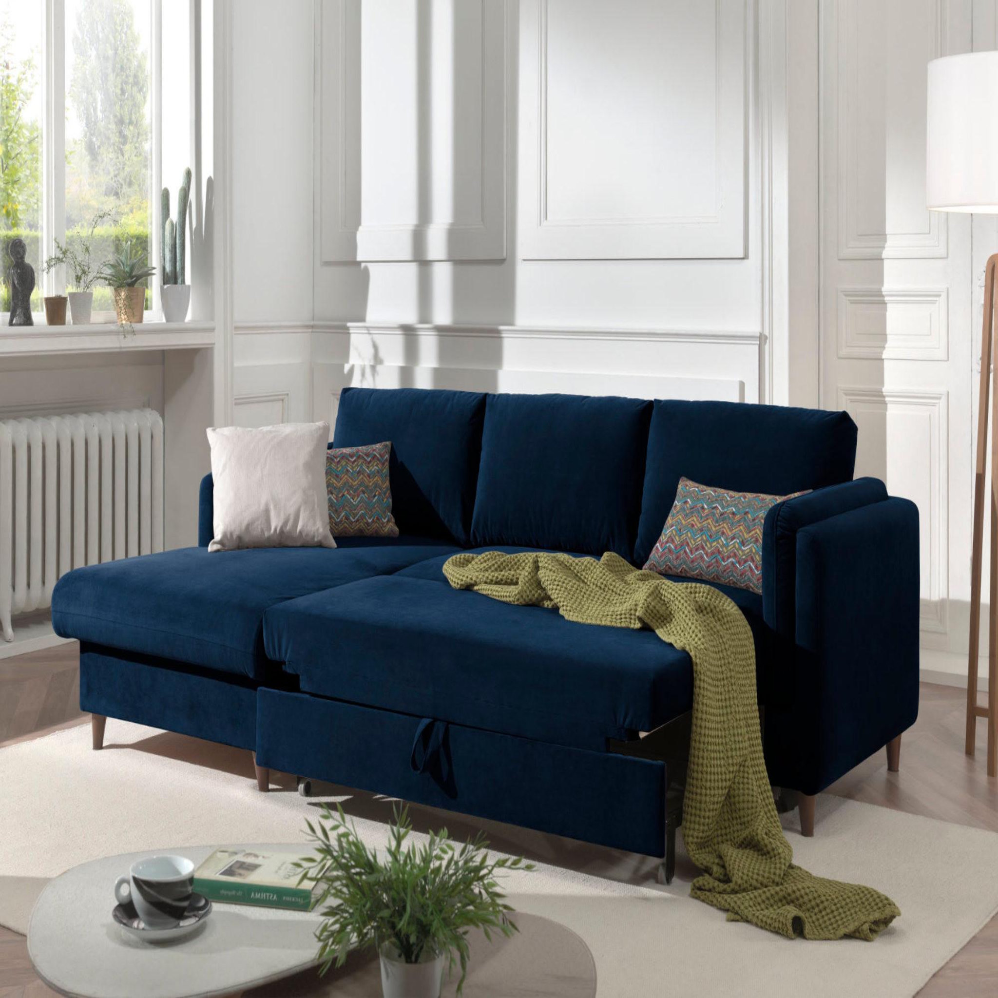 Voir la diapositive 3 : BEST MOBILIER Brooke - canapé d'angle gauche - convertible avec coffre - 4 places - en velours
