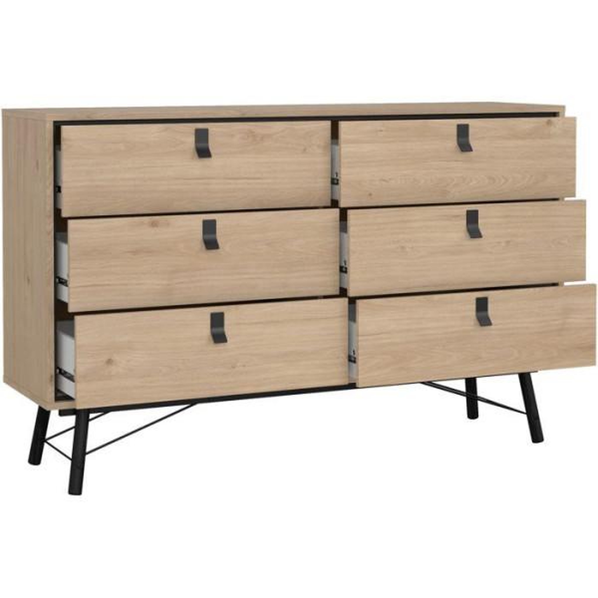 Voir la diapositive 6 : MARKET24 Commode RY - 6 Tiroirs - Décor Chene - L150,3 x P40,1 x H94,8 cm