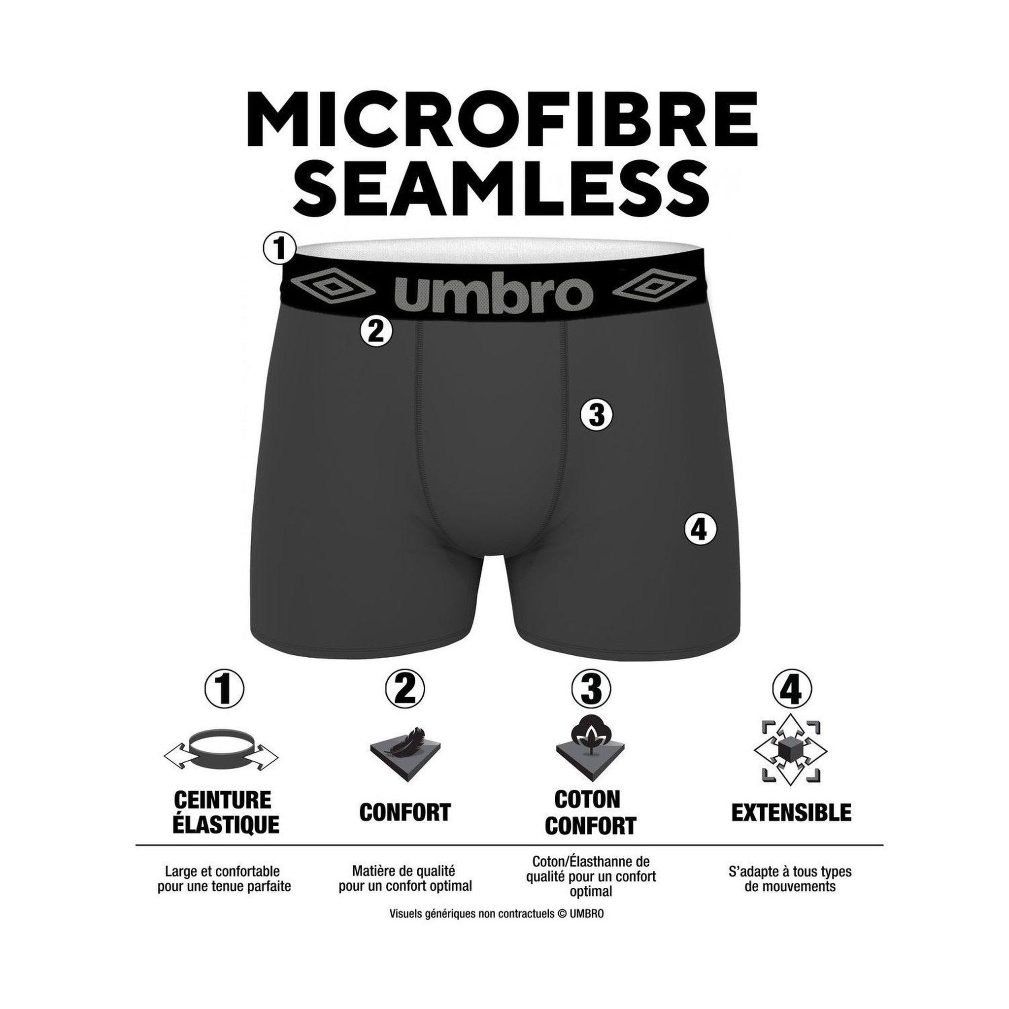 Voir la diapositive 2 : UMBRO Lot de 4 boxers homme sans couture Seamless