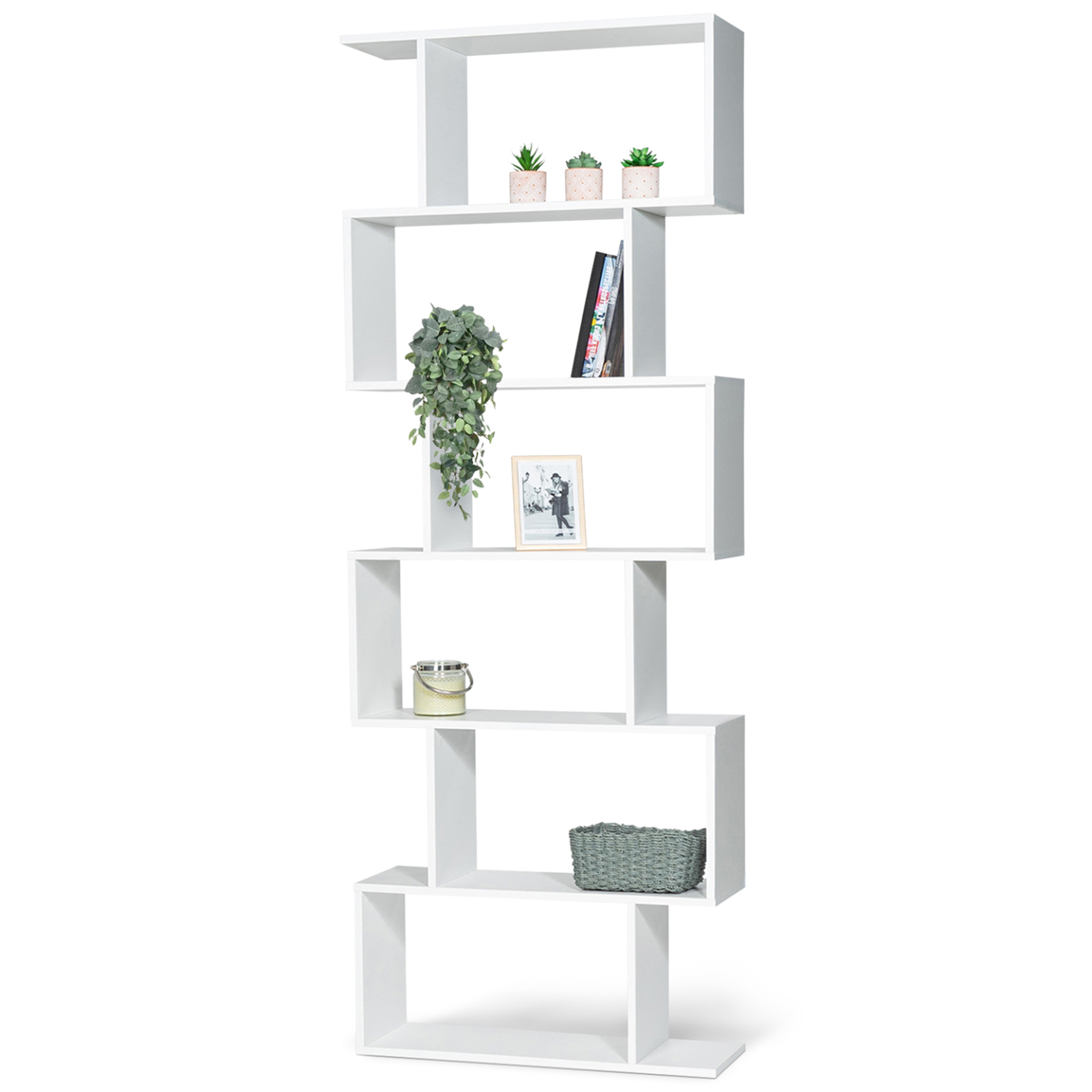 ID MARKET Etagère bibliothèque sofia forme s bois blanc 189 cm