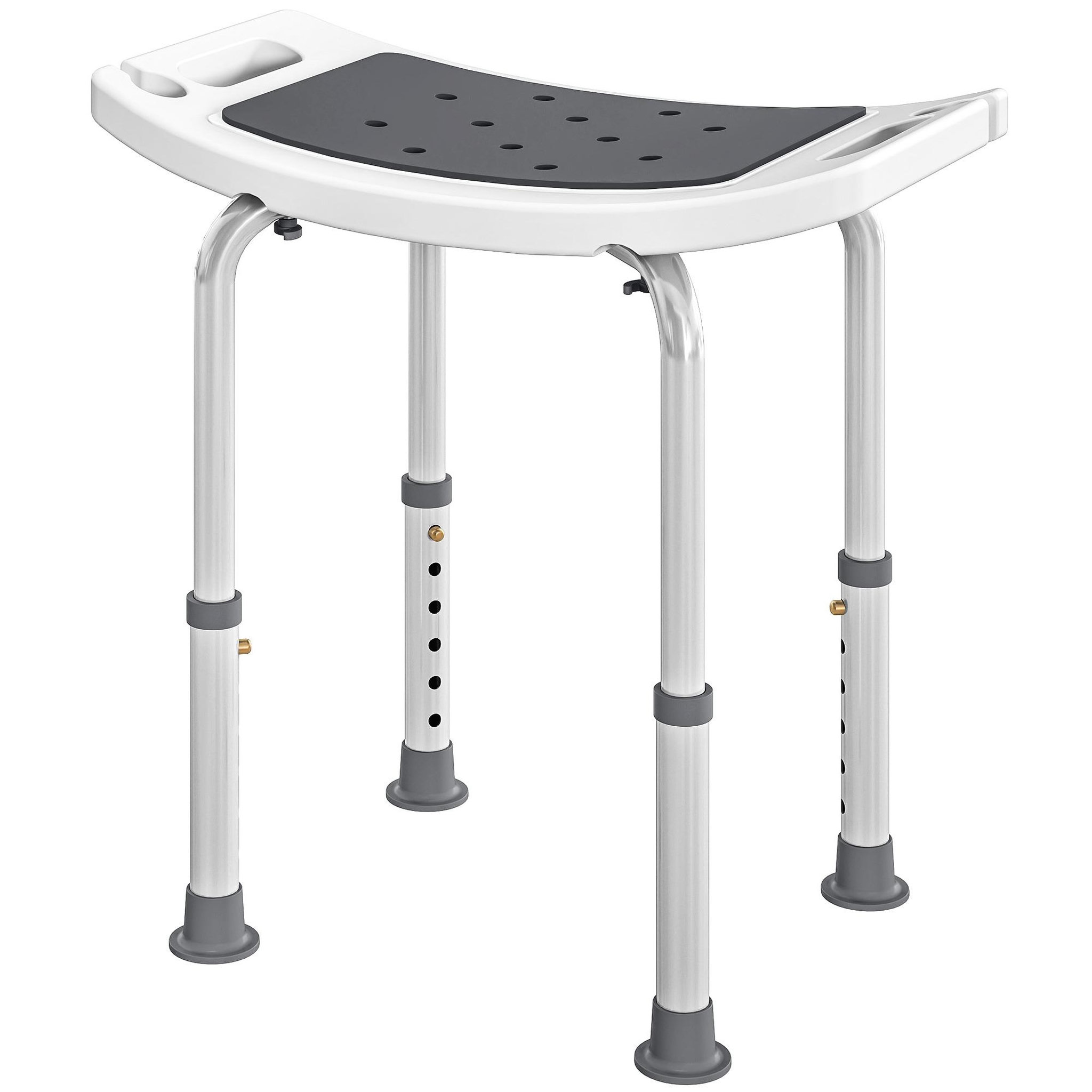 Voir la diapositive 5 : HOMCOM Siège de douche réglable en hauteur tabouret de douche ergonomique pieds antidérapants charge max. 135 kg alu hdpe blanc gris