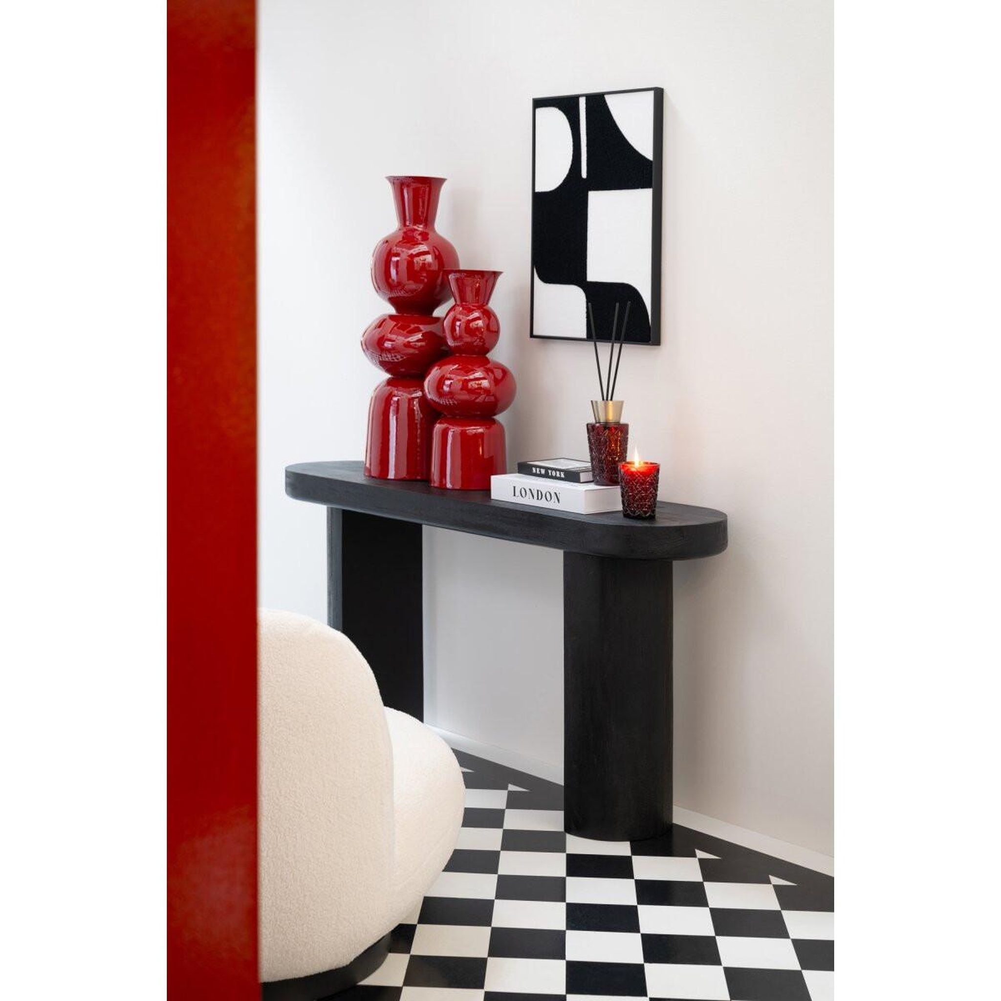 Voir la diapositive 6 : J-LINE Console ovale en bois  hilde  152cm noir