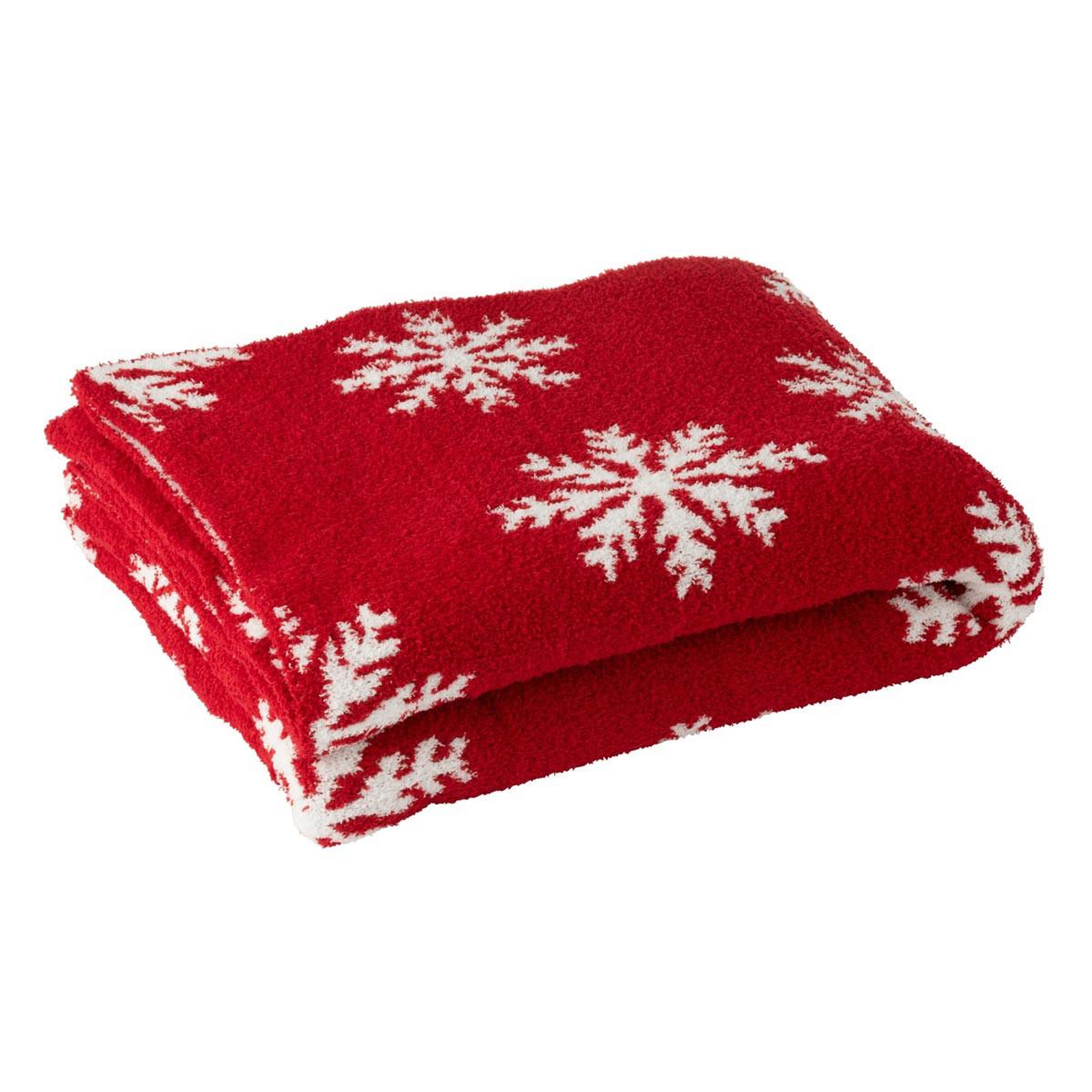 Voir la diapositive 2 : J-LINE Plaid imprimé  flocons  130x170cm rouge & blanc