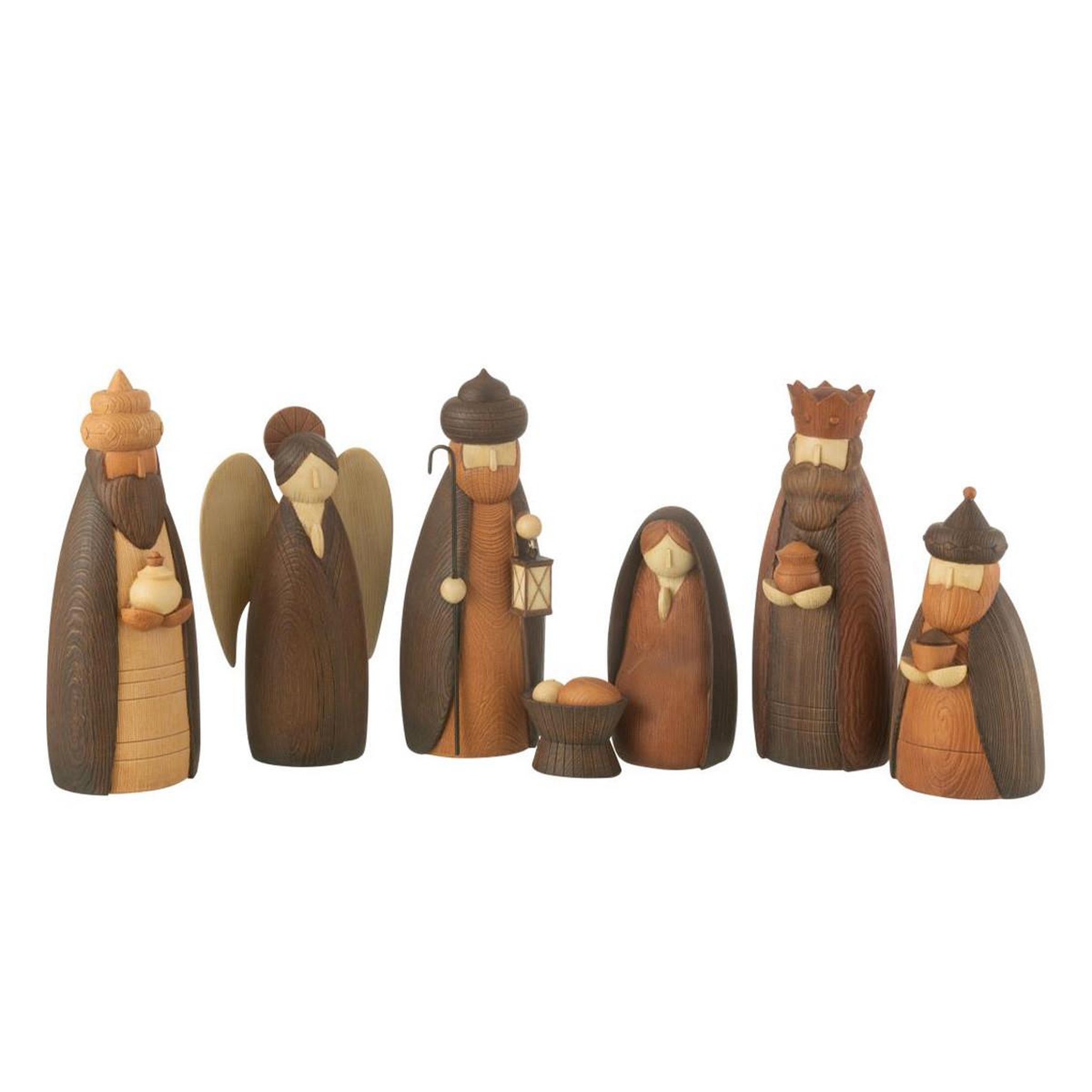 J-LINE Crèche de noël en résine  7 santons  22cm marron