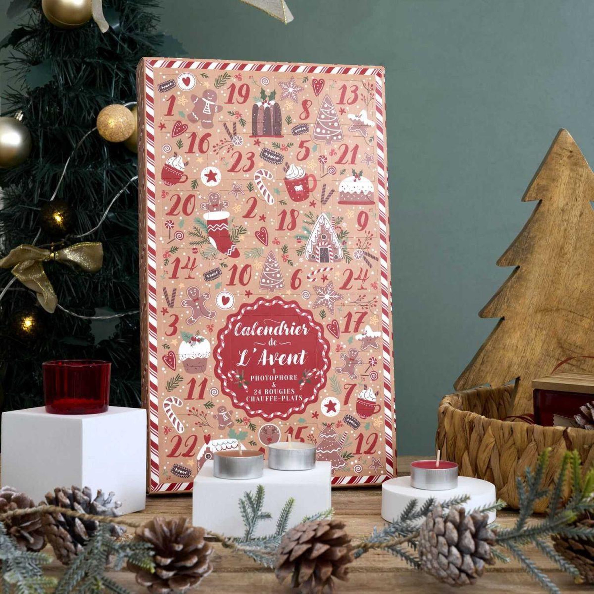 Voir la diapositive 3 : The Home Deco Factory Calendrier de l'avent bougies & photophore  ginger  37cm marron