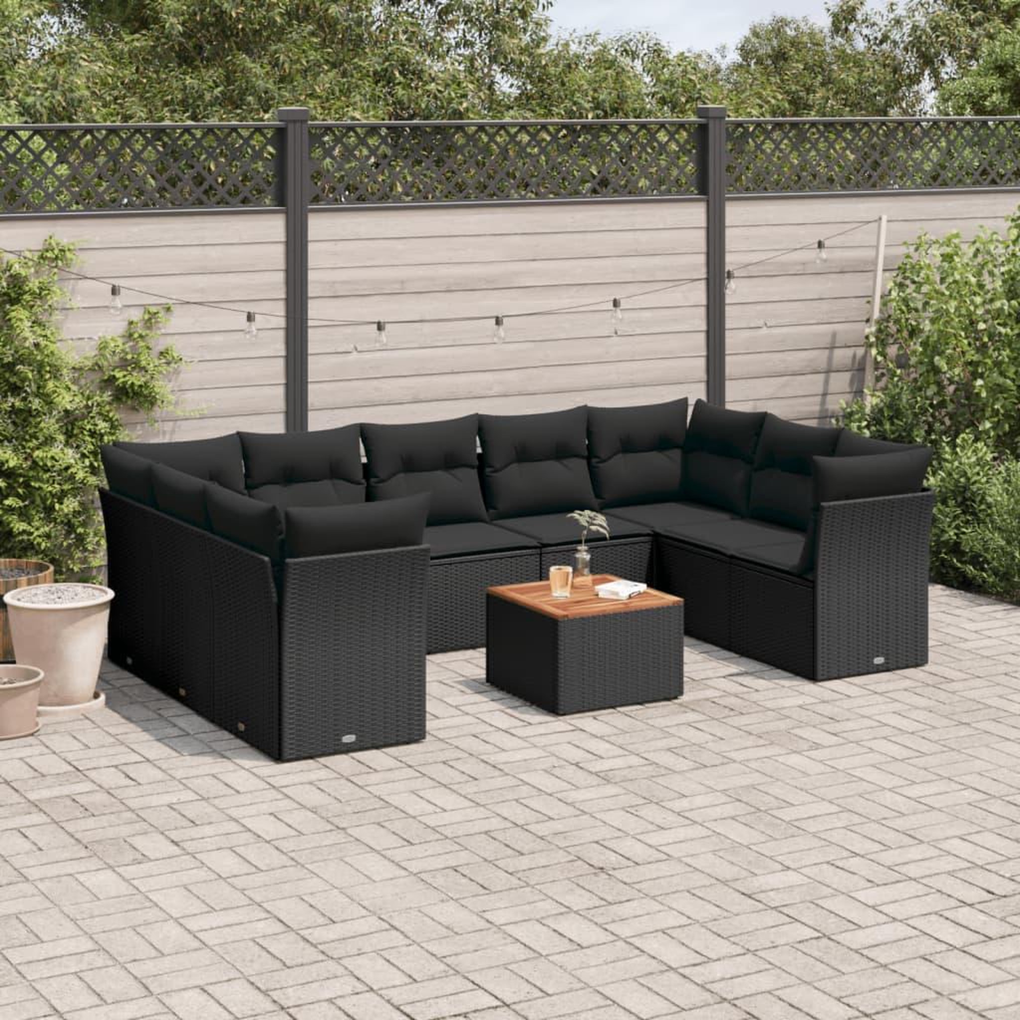 VIDAXL Salon de jardin 10 pcs avec coussins noir resine tressee