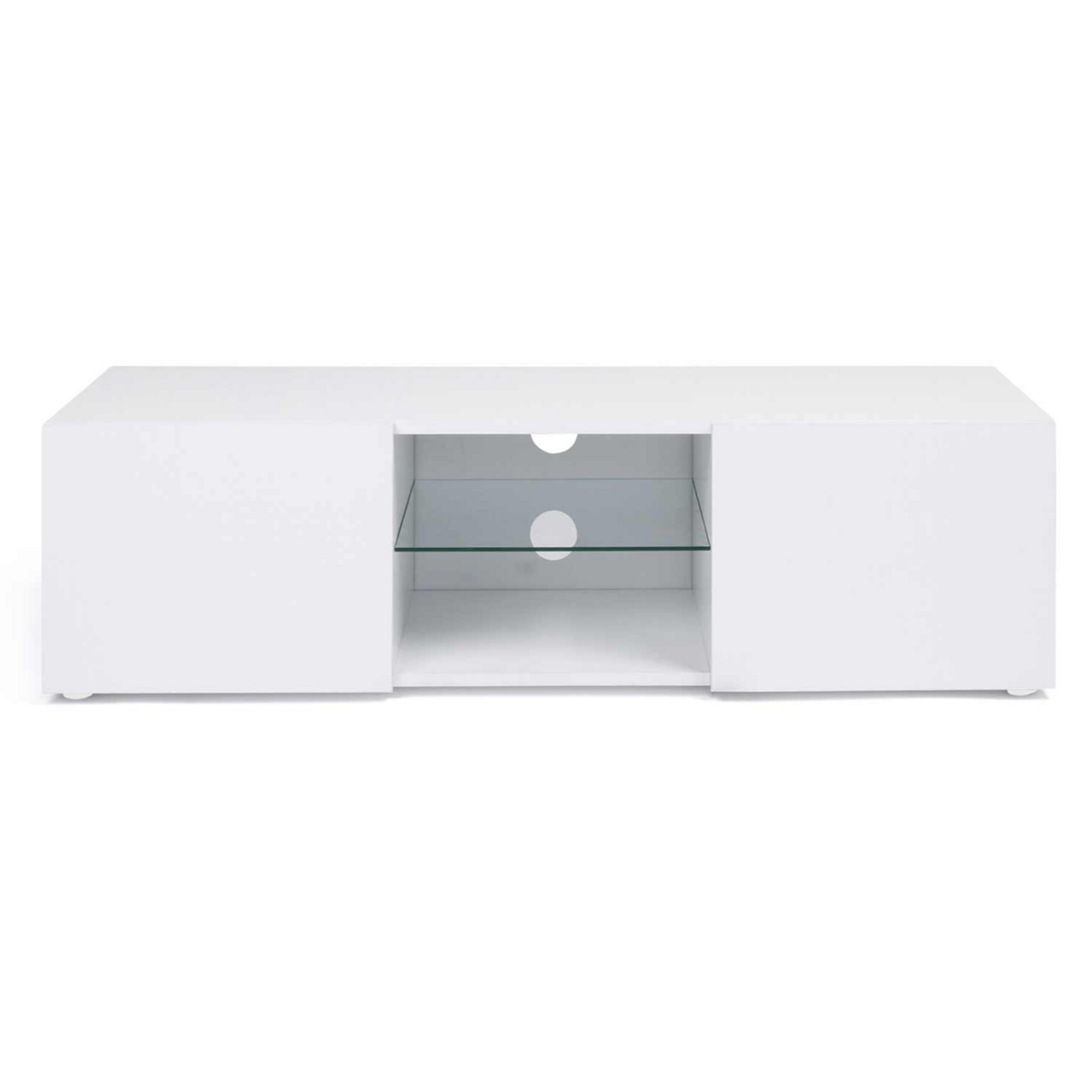 ID MARKET Meuble TV 113 cm ELI blanc étagère en verre avec LED