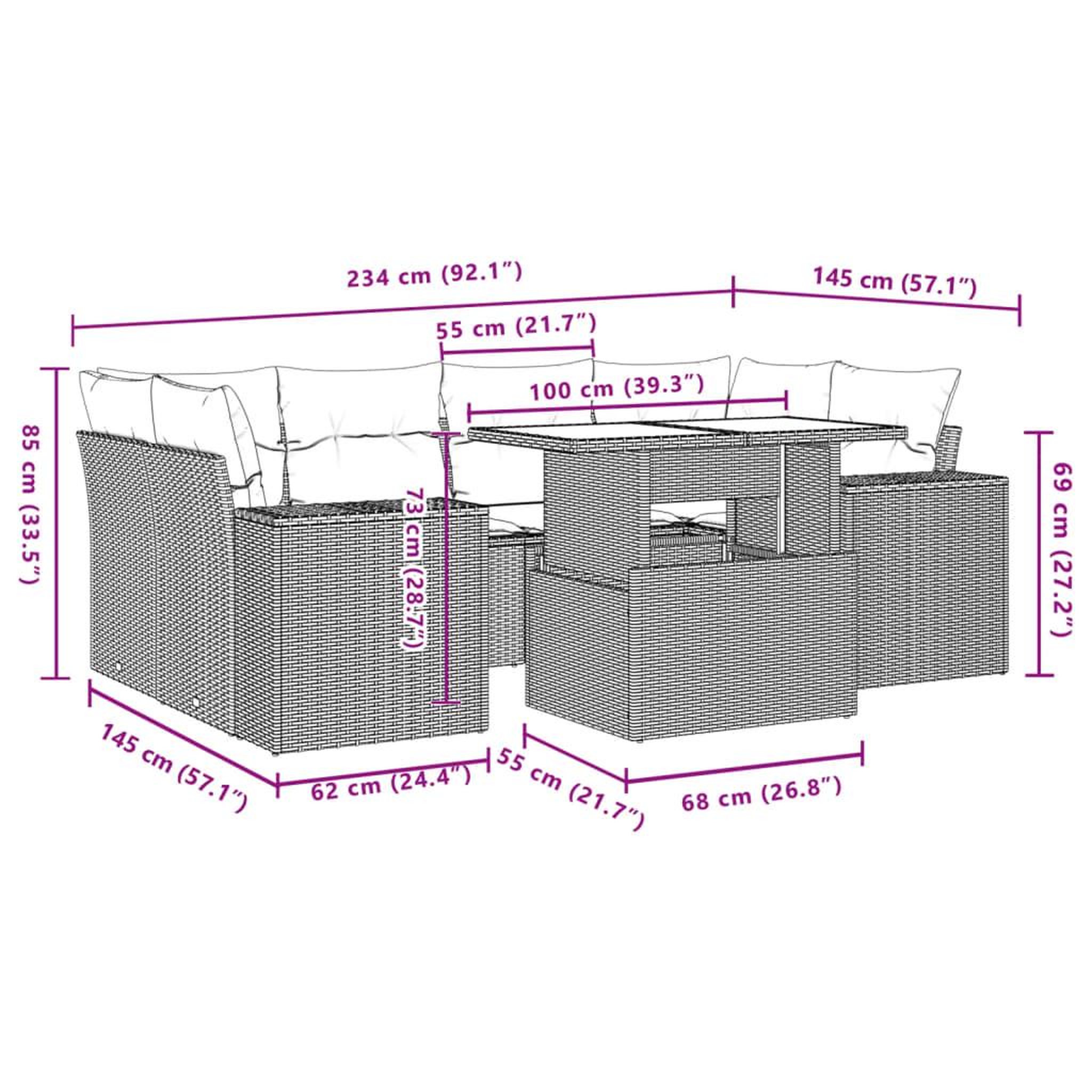 Voir la diapositive 6 : VIDAXL Salon de jardin avec coussins 7 pcs gris clair resine tressee