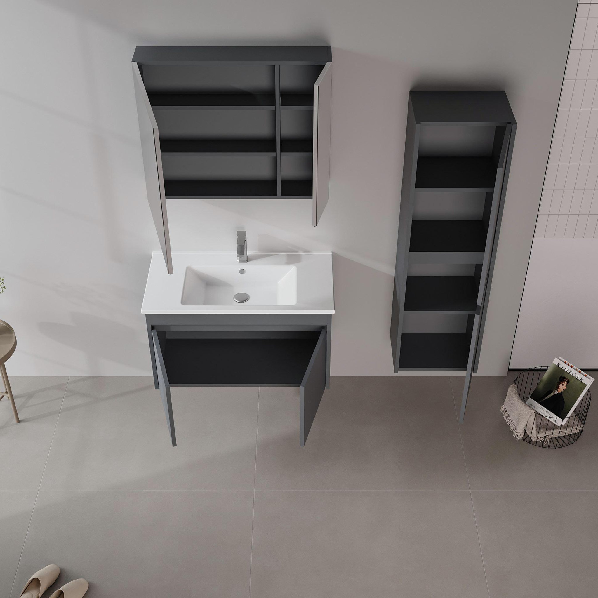 Voir la diapositive 3 : Habitat et Jardin Meuble avec simple vasque et miroir  side 85 v2  - 85 x 45 x 52 cm - matte anthracite