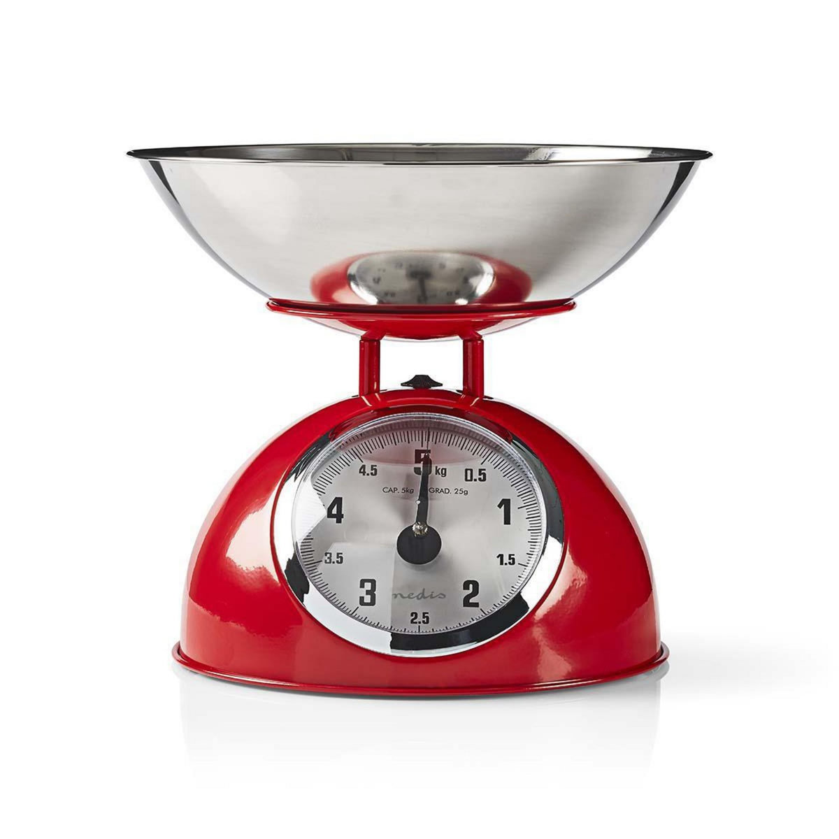 NEDIS Balance de cuisine Retro Rouge Analogique Bol amovible acier 5kg Fonction Tare NEDIS