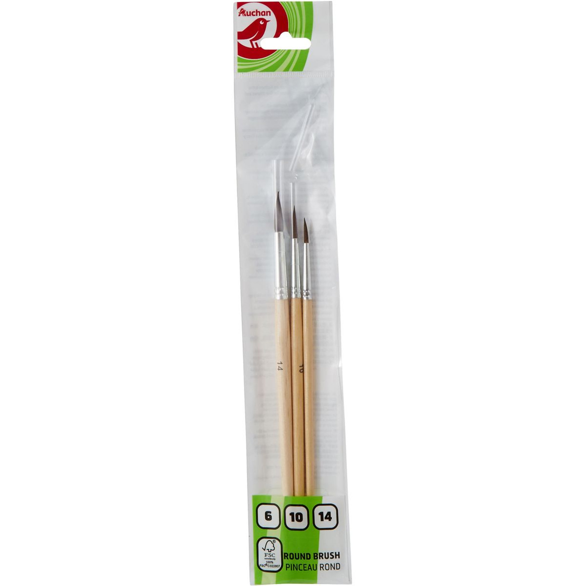 Voir la diapositive 2 : AUCHAN Lot de 3 pinceaux aquarelle ronds N°6/10/14