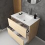  Pack Meuble de salle de bain 80x50 cm Chêne blond - 2 tiroirs - vasque en verre blanc