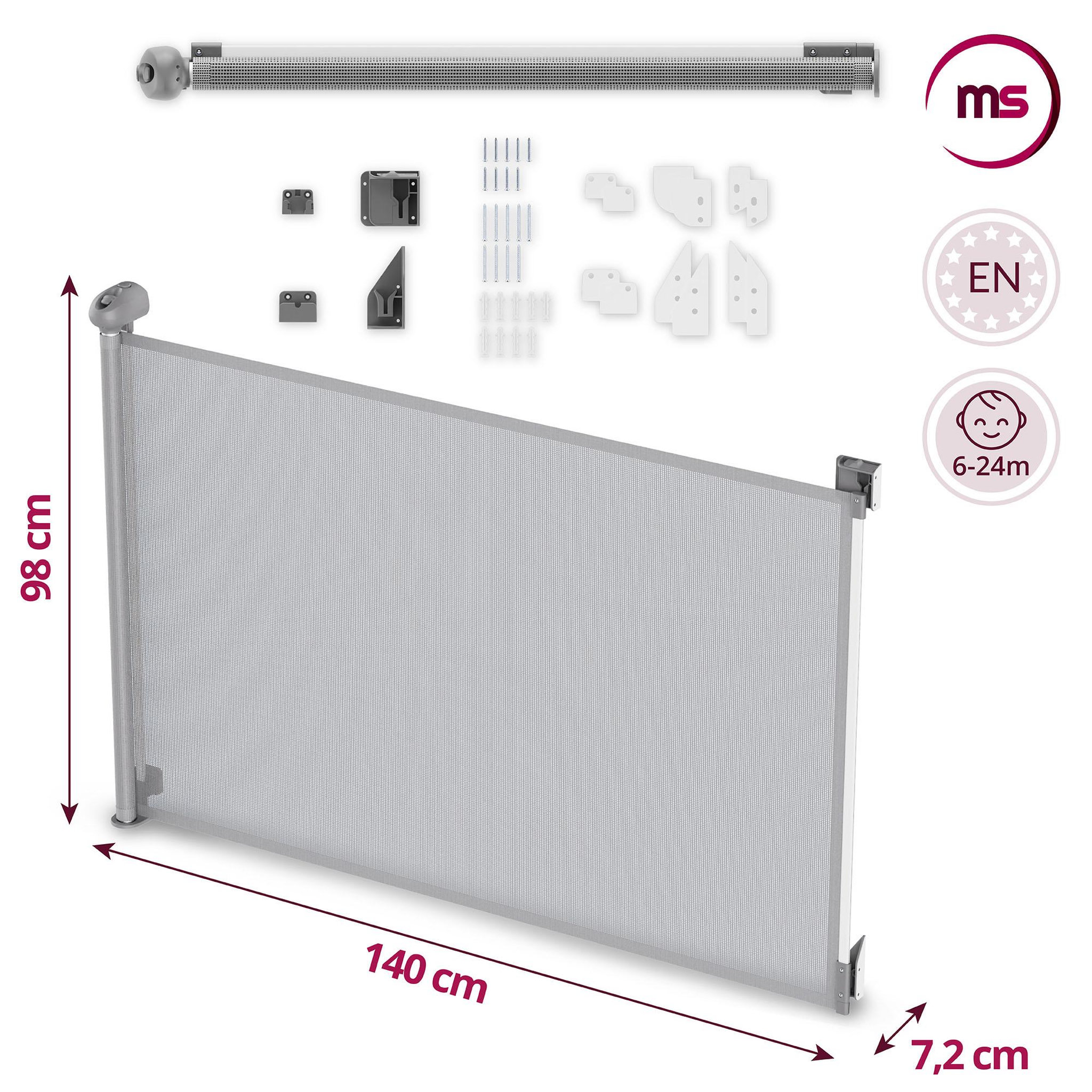 Voir la diapositive 2 : MOBY SYSTEM Barrière de sécurité rétractable Moby-System STAIRSAFE 140 cm avec verrouillage automatique