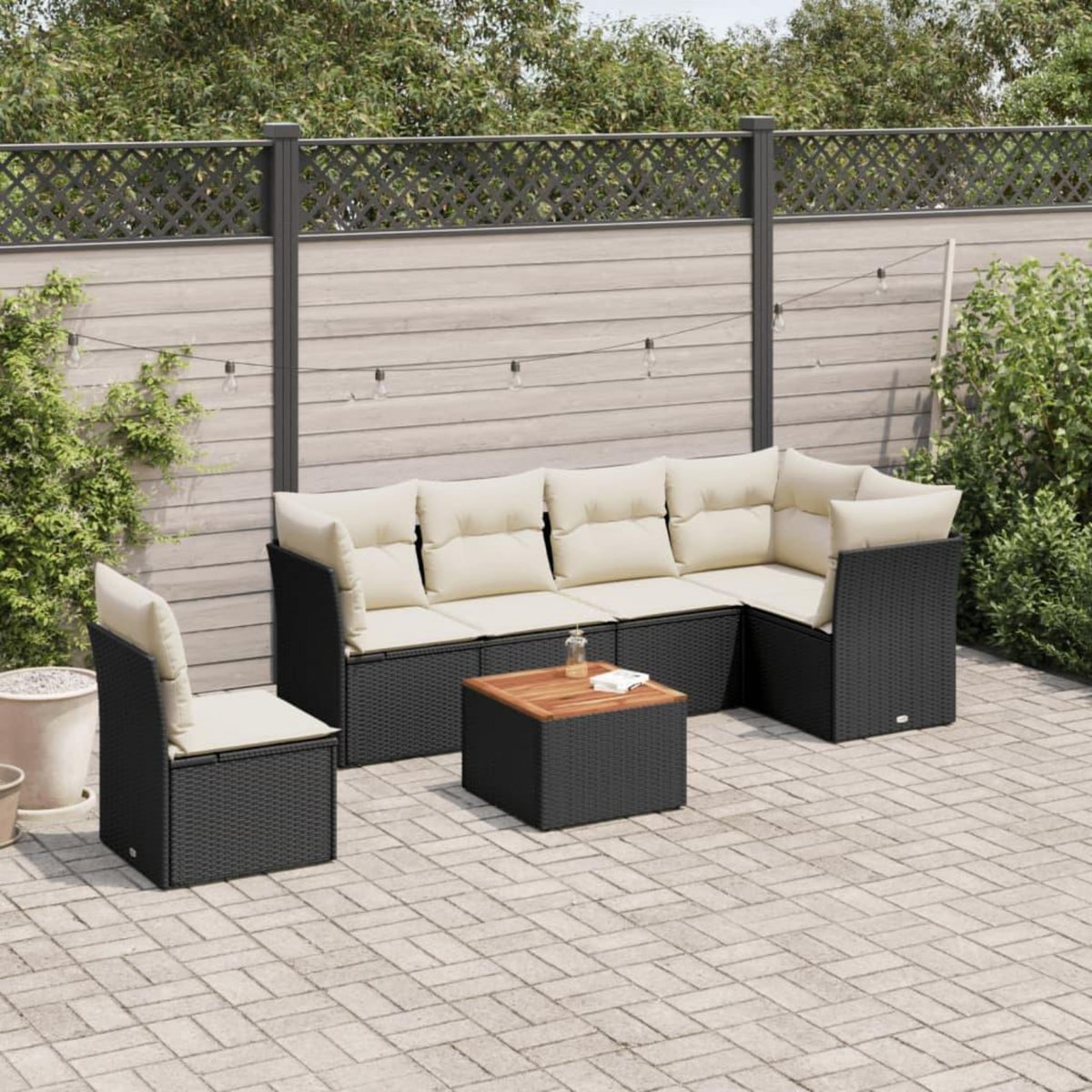 VIDAXL Salon de jardin 7 pcs avec coussins noir resine tressee