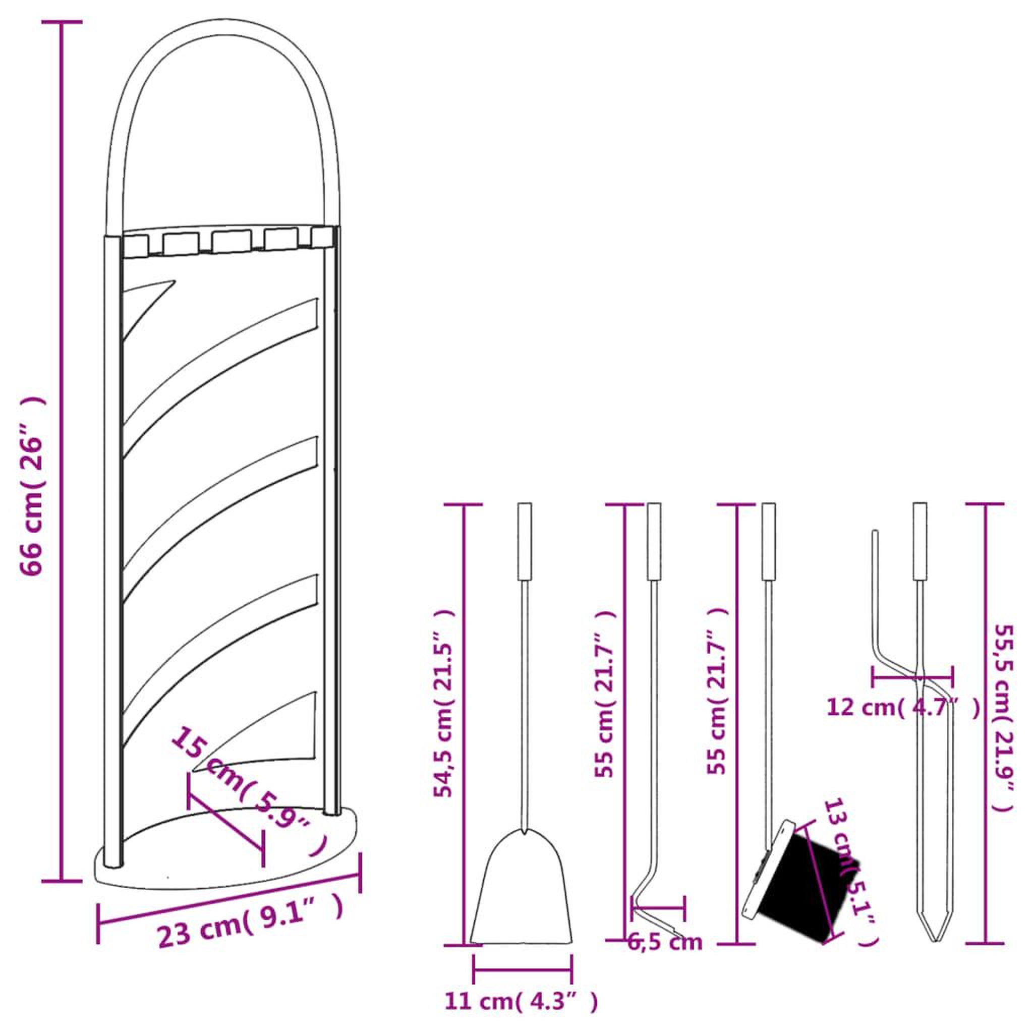Voir la diapositive 6 : VIDAXL Set d'outils de cheminee 5 pcs 23x15x66 cm acier