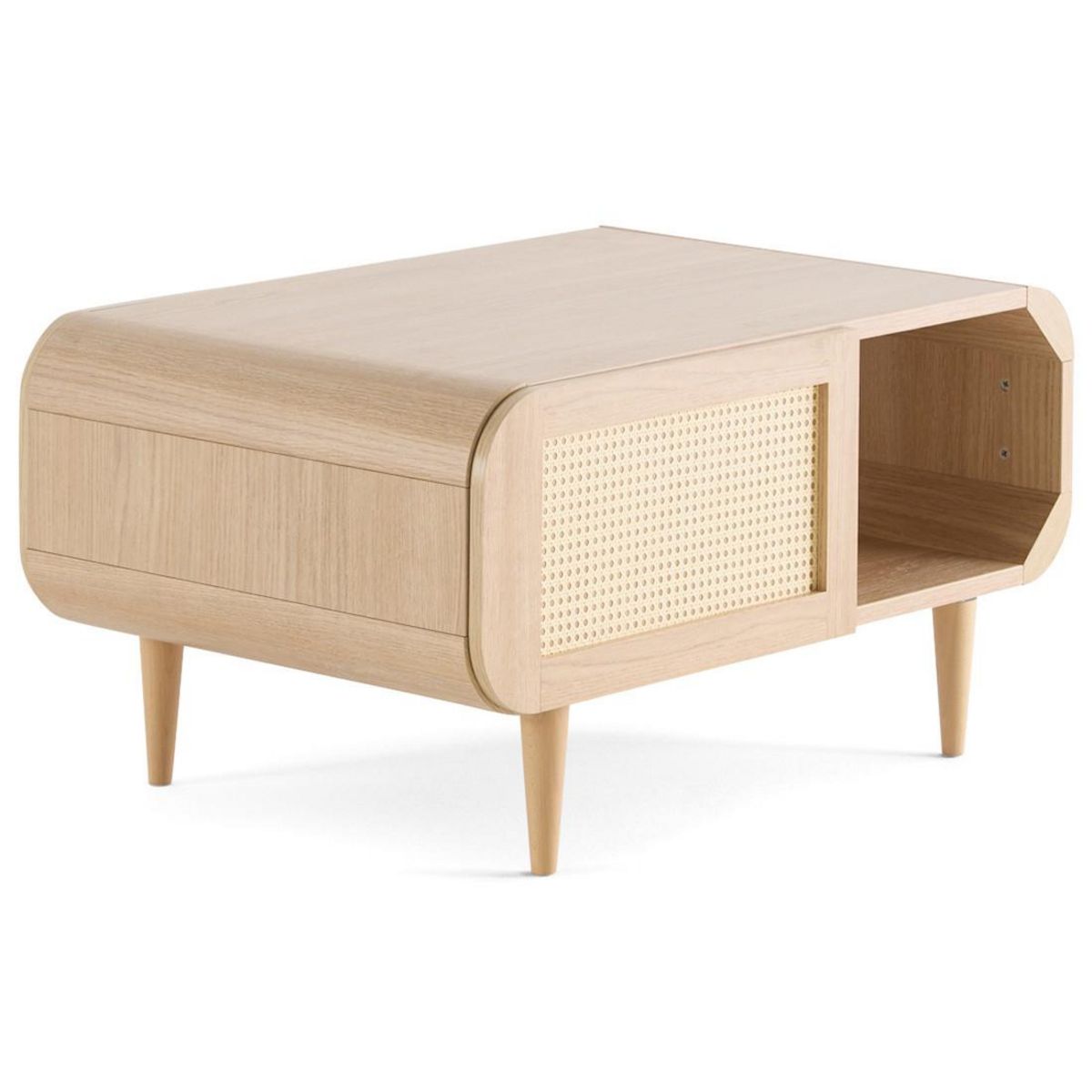 BEST MOBILIER Mathilde - table basse - effet bois et cannage - 1 niche - 100 cm