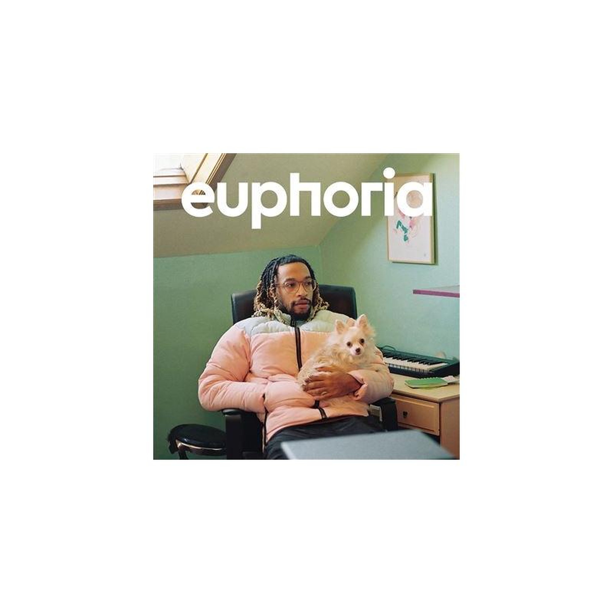 Album cd euphoria rose photograph-style sans marque, couverture vert intérieur et chien clair