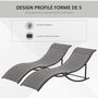 Voir la diapositive 5 : OUTSUNNY Lot de 2 bains de soleil pliables design contemporain - lot de 2 transats ergonomiques - alu. textilène anthracite