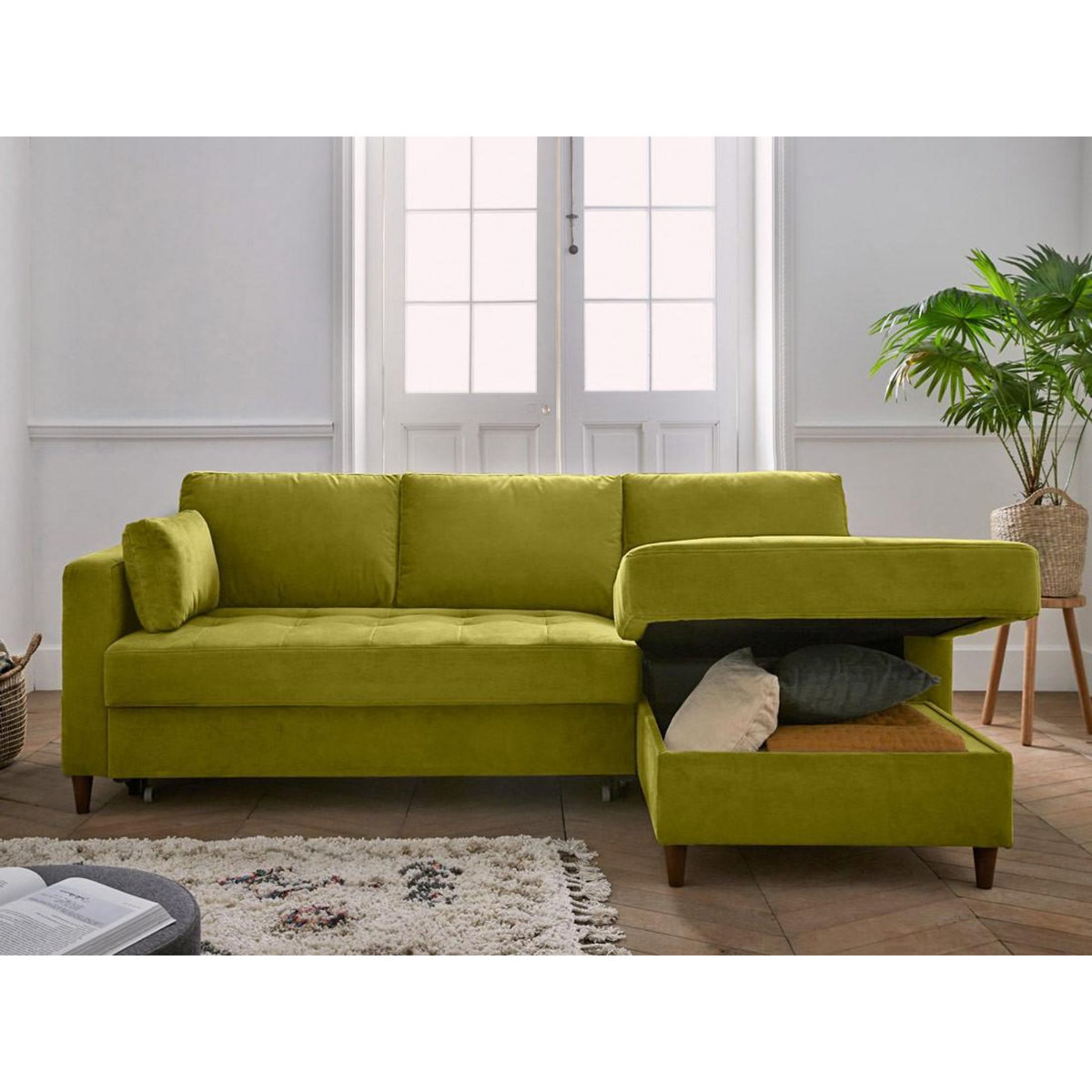 LISA DESIGN Anna - canapé d'angle droit - 4 places - convertible avec coffre - en velours