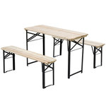 OUTSUNNY Table de camping pique-nique pliable portable + 2 bancs pliables métal époxy noir bois massif sapin