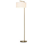 HOMCOM Lampadaire design néo-rétro max. 40 W 153H cm abat-jour circulaire aspect lin blanc piètement structure métal doré