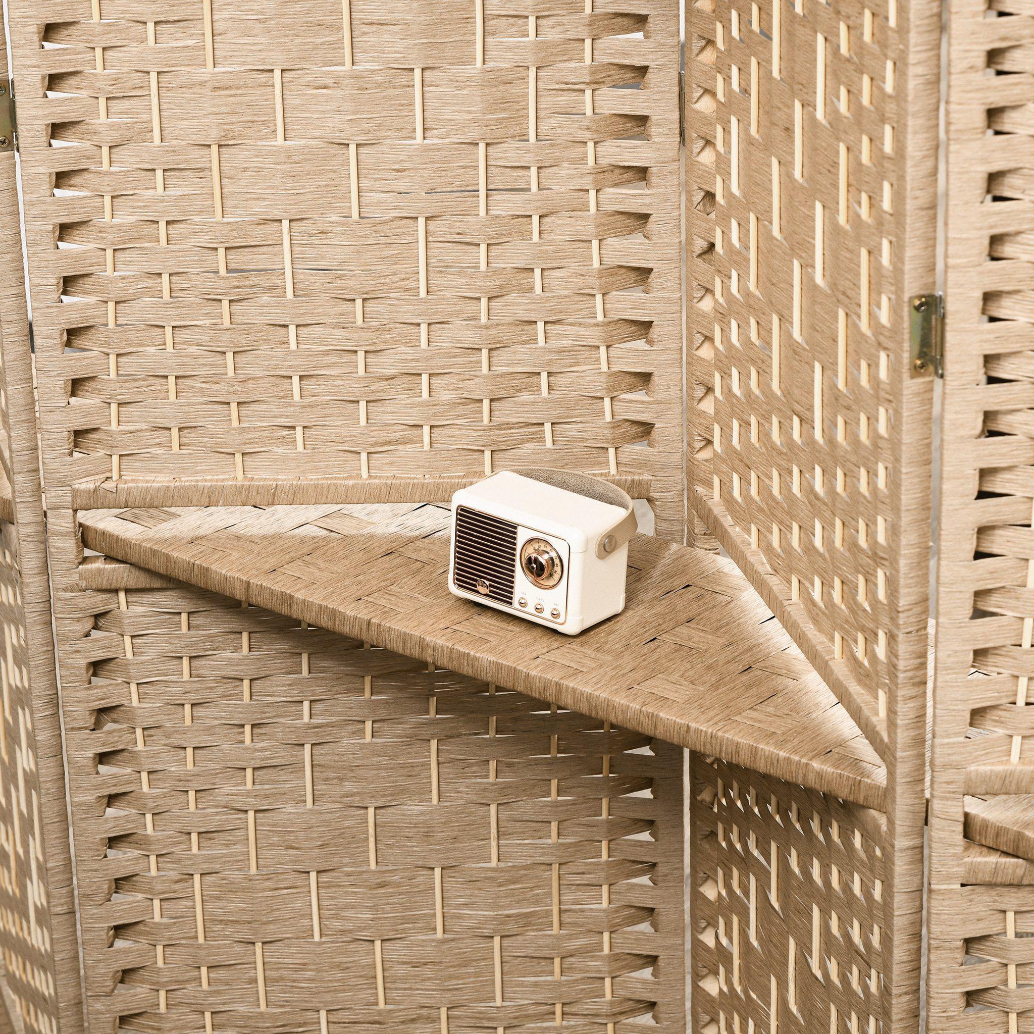 Voir la diapositive 4 : HOMCOM Paravent séparateur de pièce 4 panneaux pliables dim. 160L x 170H cm - 2 étagères - bois fibre papier naturel