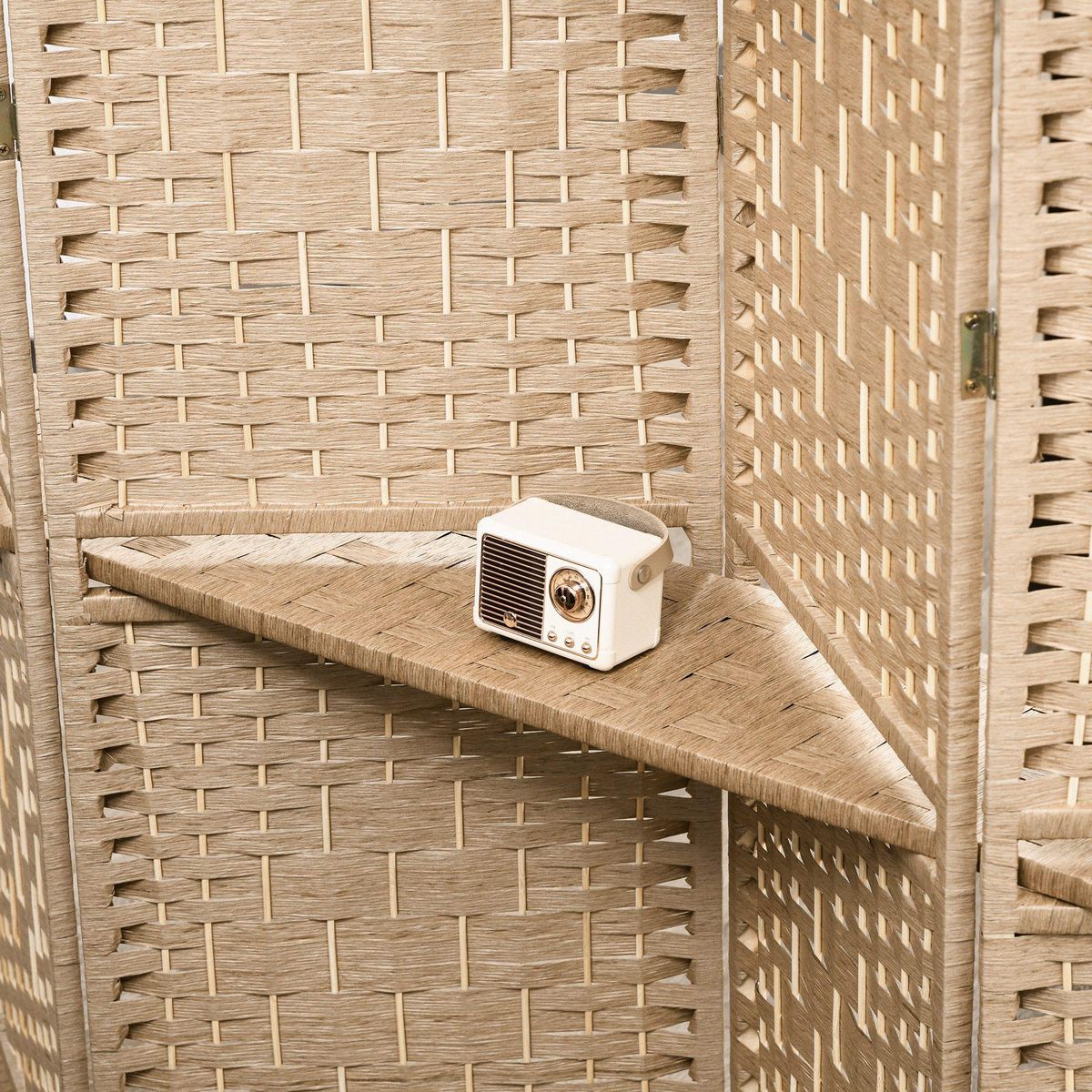 HOMCOM Paravent séparateur de pièce 4 panneaux pliables dim. 160L x 170H cm - 2 étagères - bois fibre papier naturel