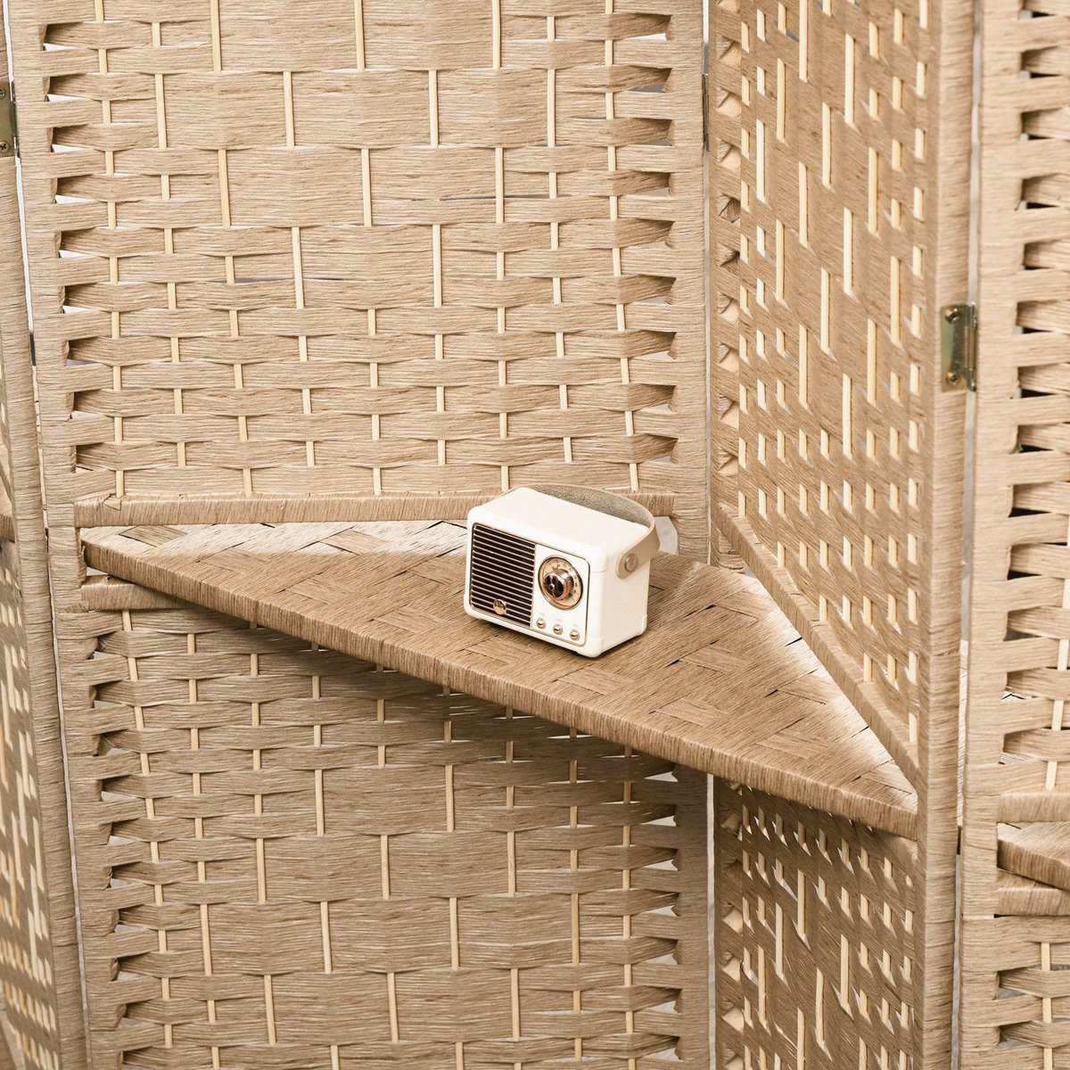 HOMCOM Paravent séparateur de pièce 4 panneaux pliables dim. 160L x 170H cm - 2 étagères - bois fibre papier naturel