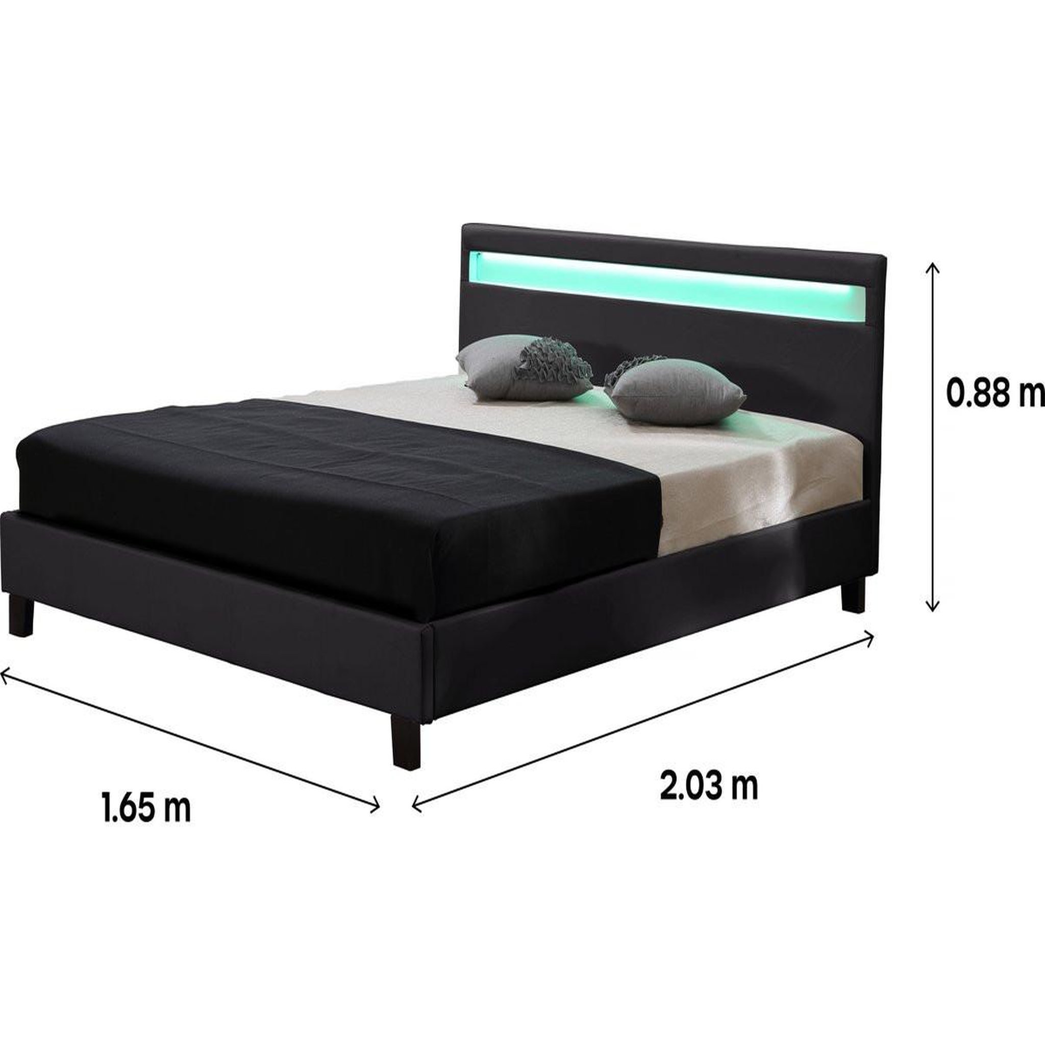 Voir la diapositive 3 : Habitat et Jardin Lit led  maria  - 140 x 190 cm - noir