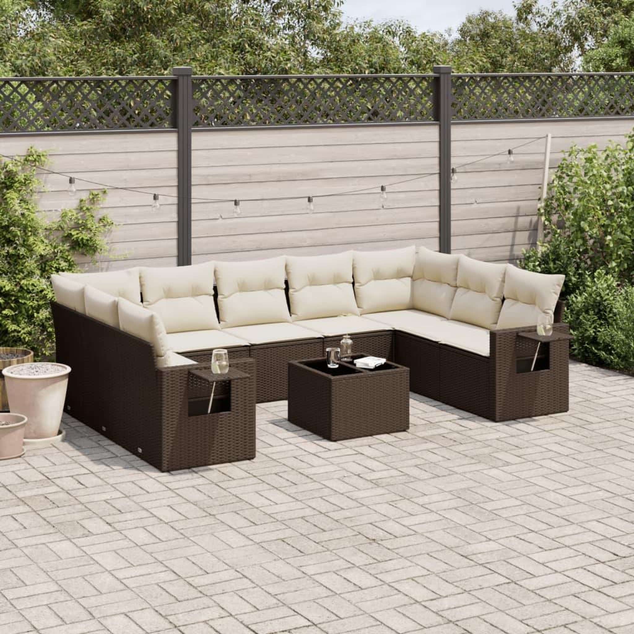 VIDAXL Salon de jardin 10 pcs avec coussins marron resine tressee