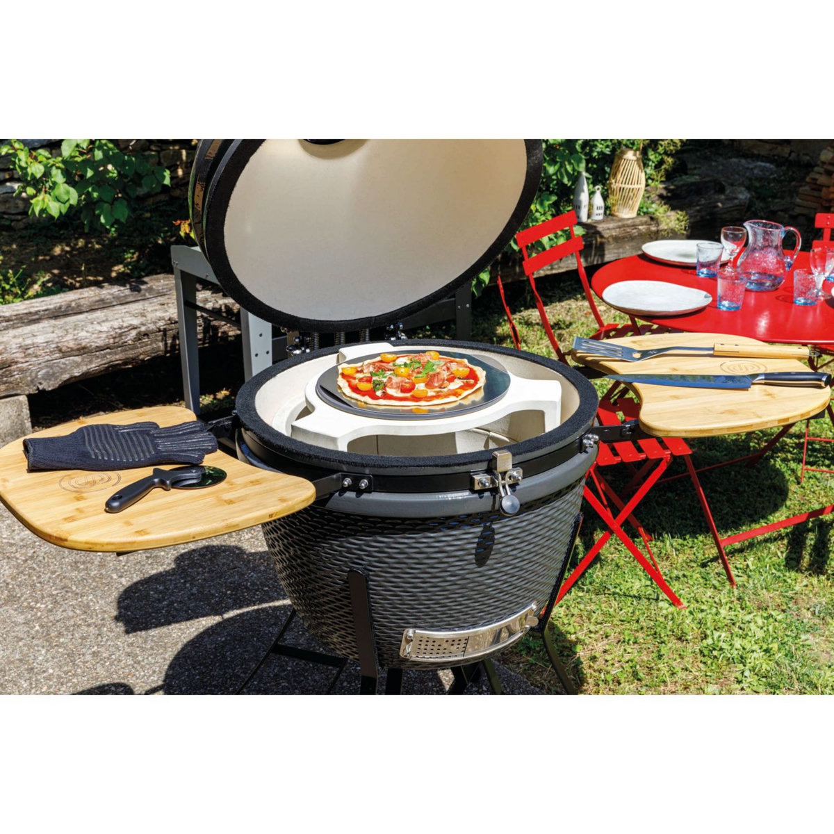 Somagic Barbecue charbon de bois kamado en céramique D61 cm KAMAGIC24 - Noir