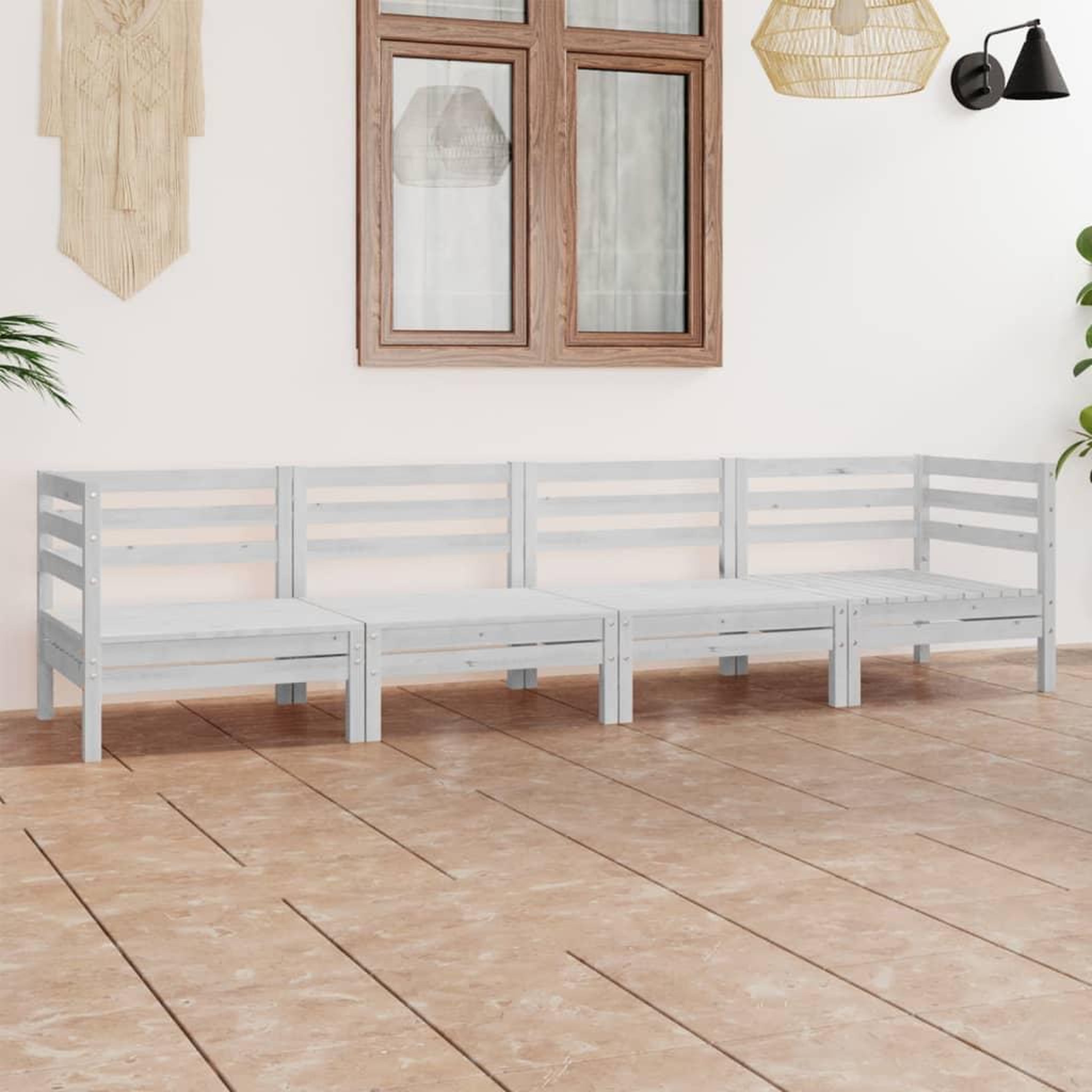 Voir la diapositive 1 : VIDAXL Salon de jardin 4 pcs Blanc Bois de pin massif