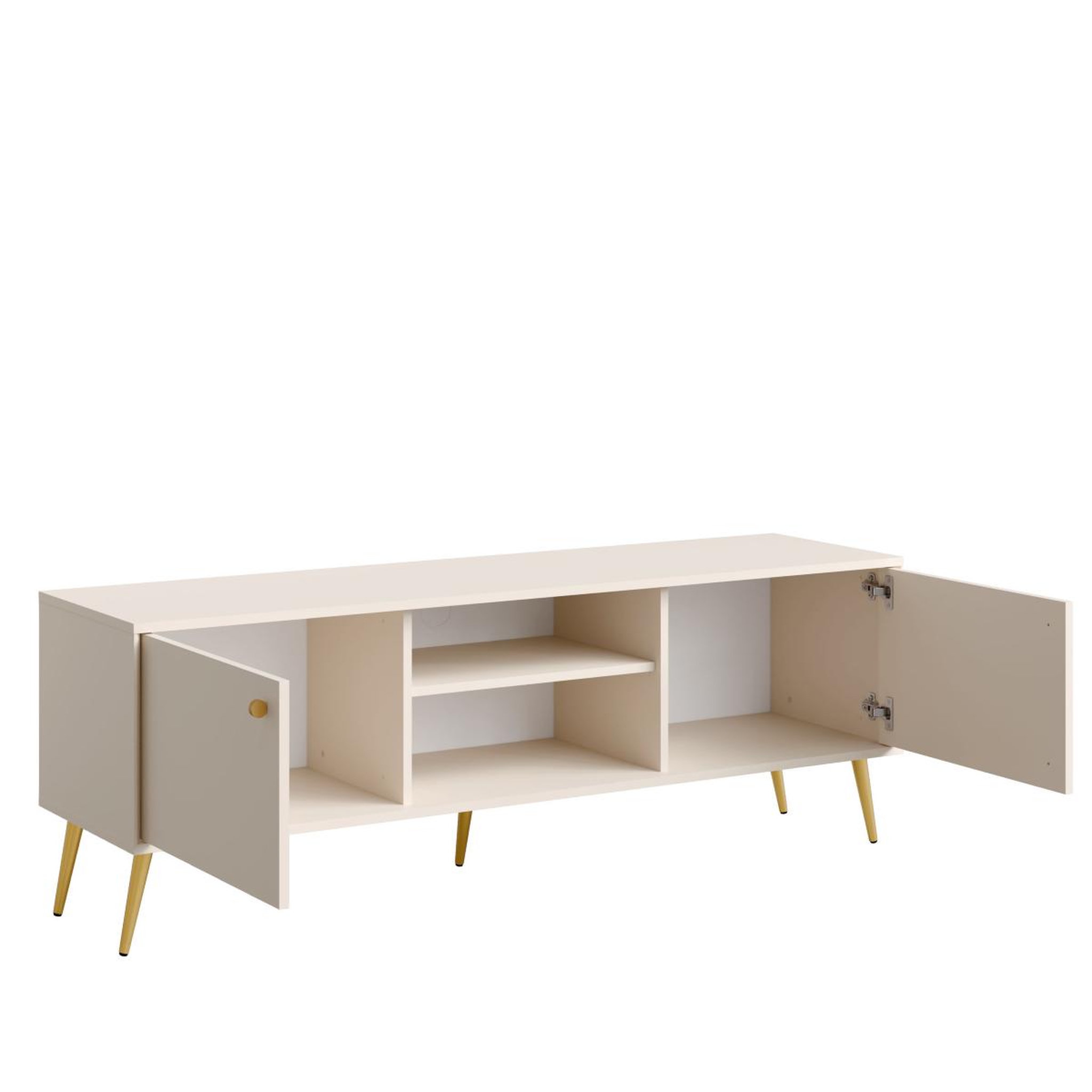Voir la diapositive 3 : JLC KREATION Meuble tv moderne beige cachemire et pied or ezia