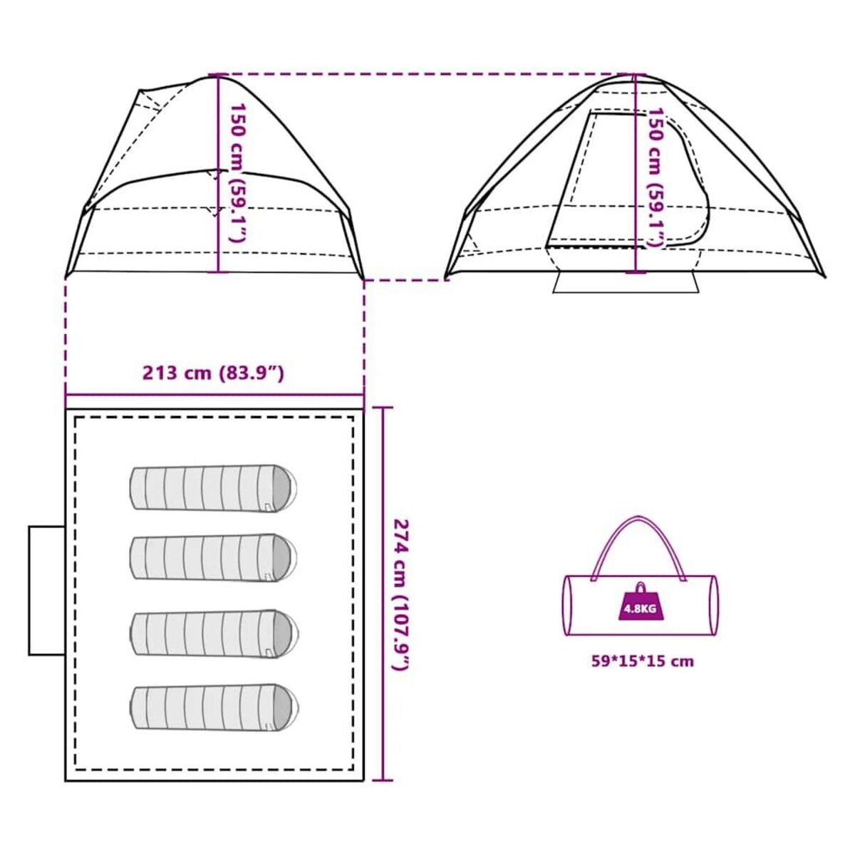 VIDAXL Tente de camping a dome 4 personnes tissu occultant impermeable