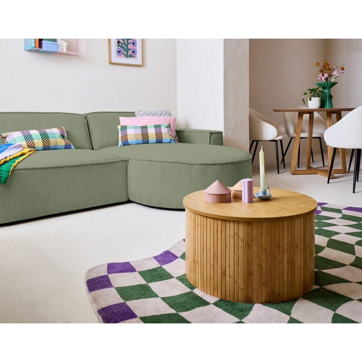 LISA DESIGN Spiaggia - canapé d'angle droit - forme arrondie - 4 places - en velours côtelé