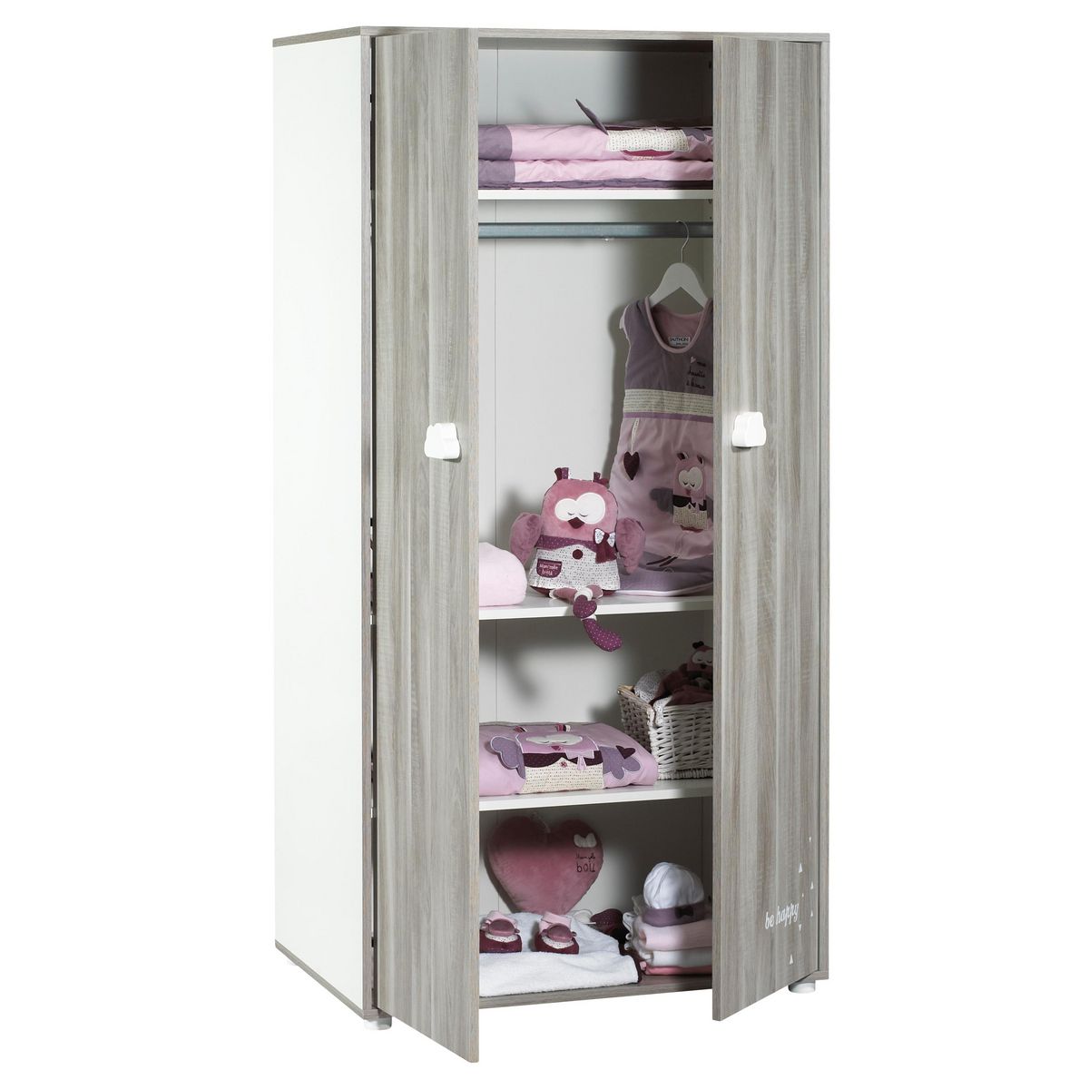 BABY PRICE Armoire chambre bébé 2 portes HAPPY, Chêne Silex