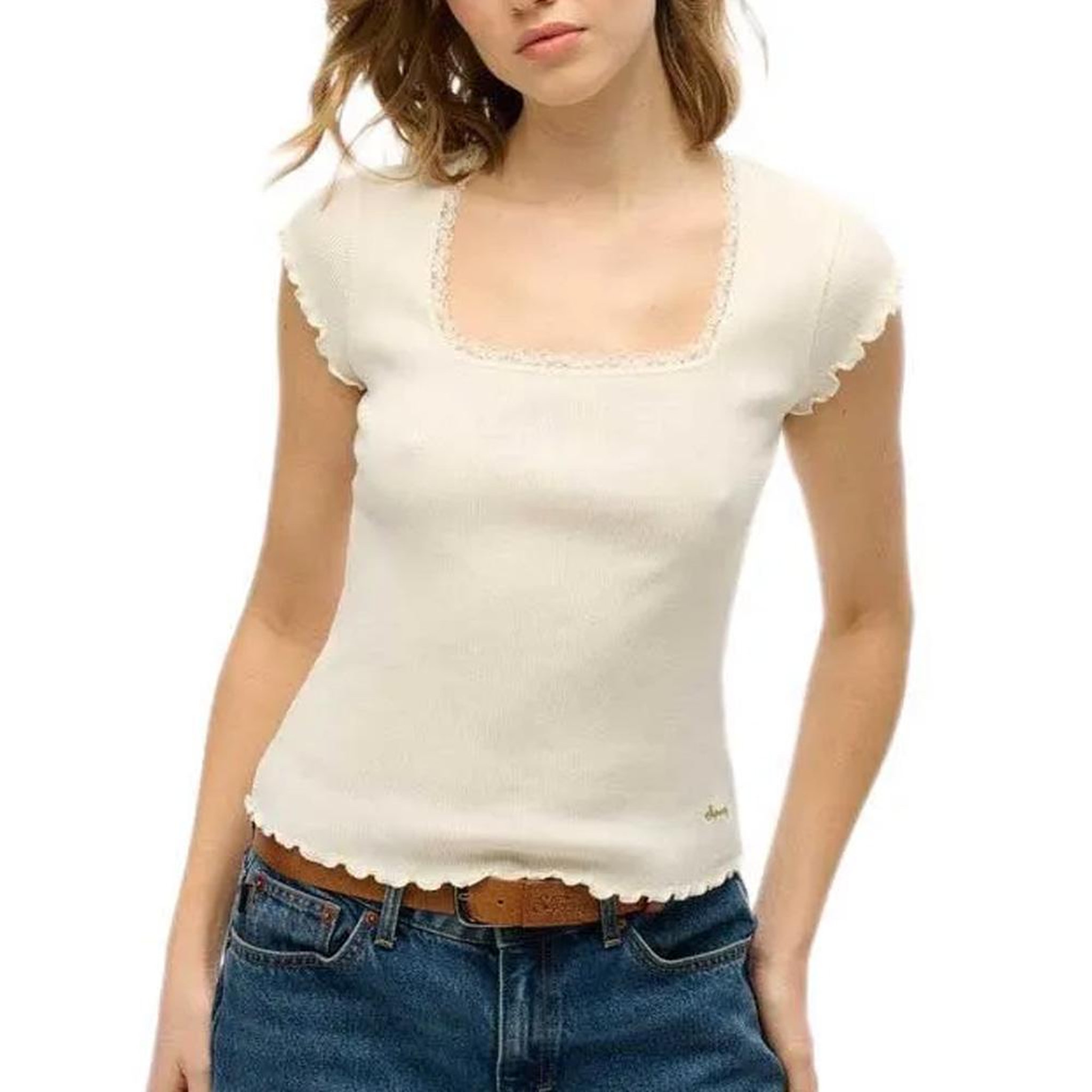 SUPERDRY T Shirt  Femme Superdry Essential Square. Coloris disponibles : Blanc