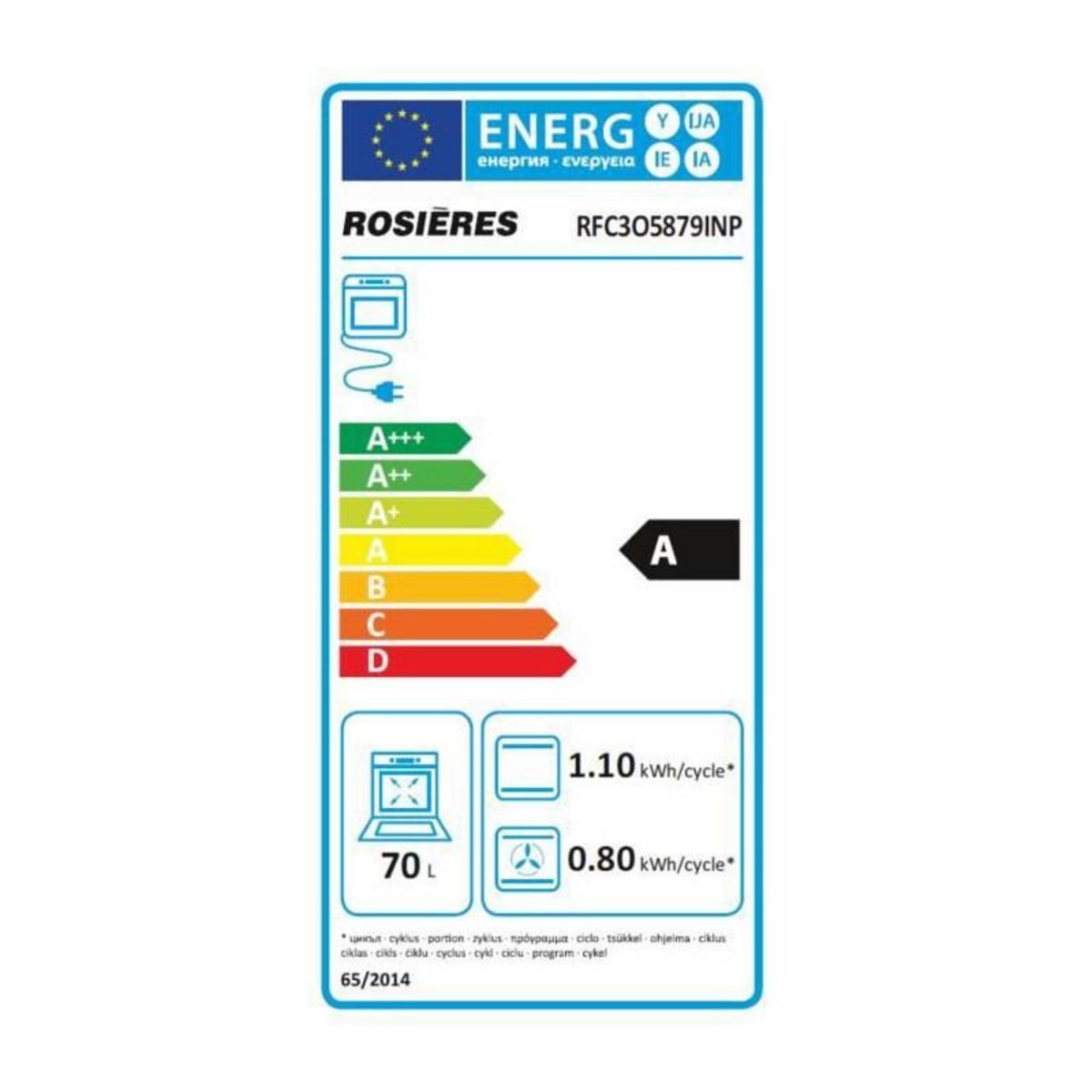Rosieres Four encastrable pyrolyse - chaleur pulsée ROSIERES RFC3O5879INP - noir - porte froide - Classe A