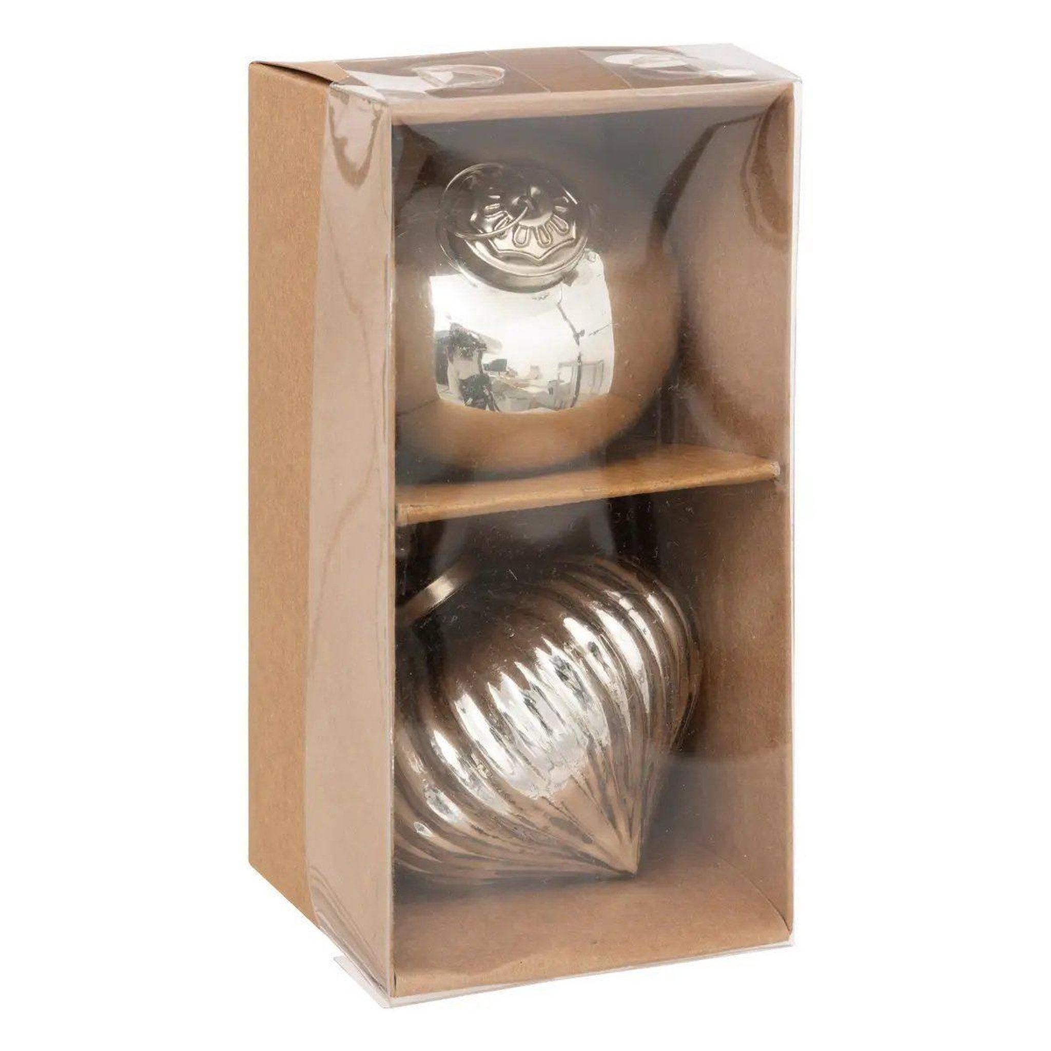 Voir la diapositive 5 : ATMOSPHERA Lot de 2 boules de noël en verre  goutte  8cm argent