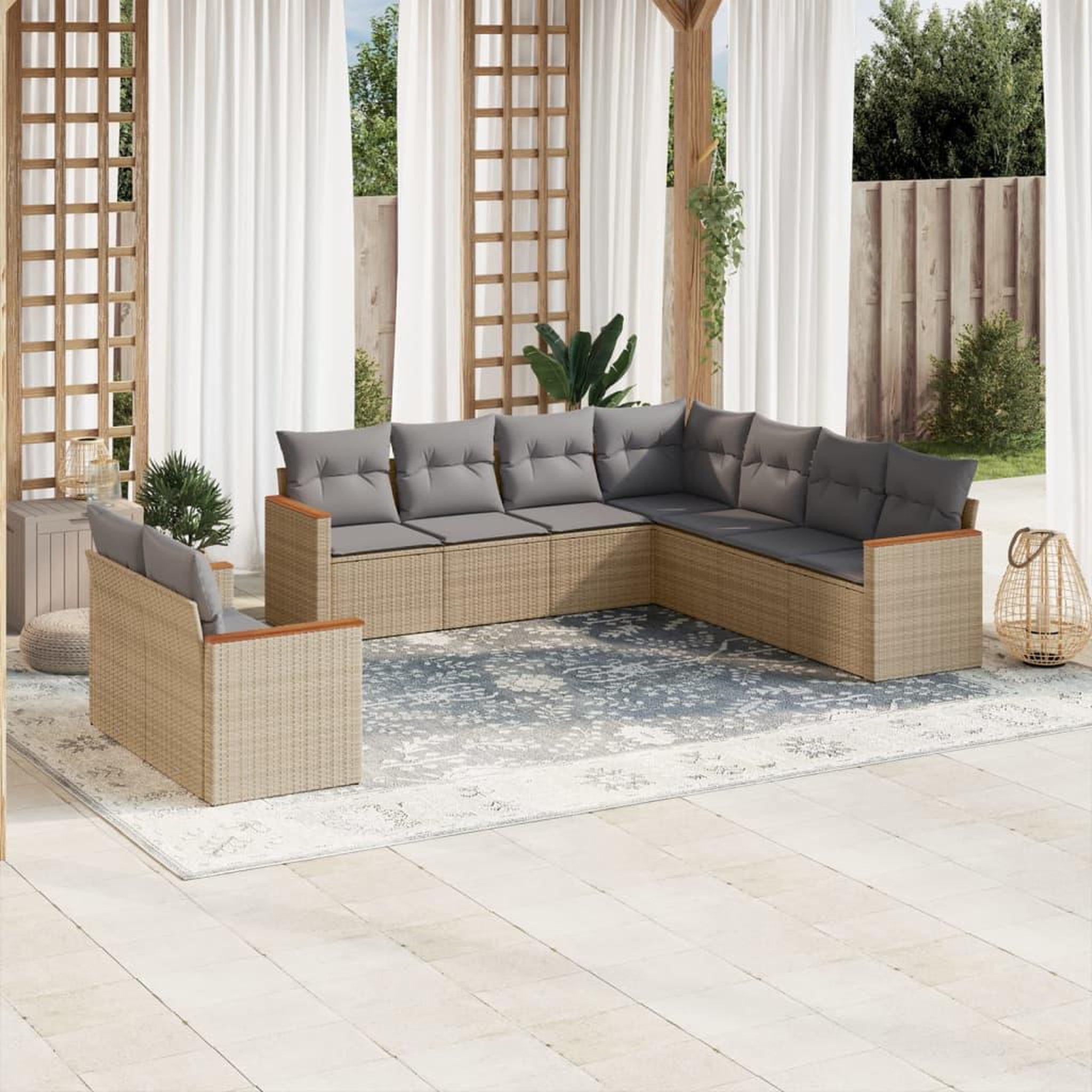 VIDAXL Salon de jardin avec coussins 9 pcs beige resine tressee