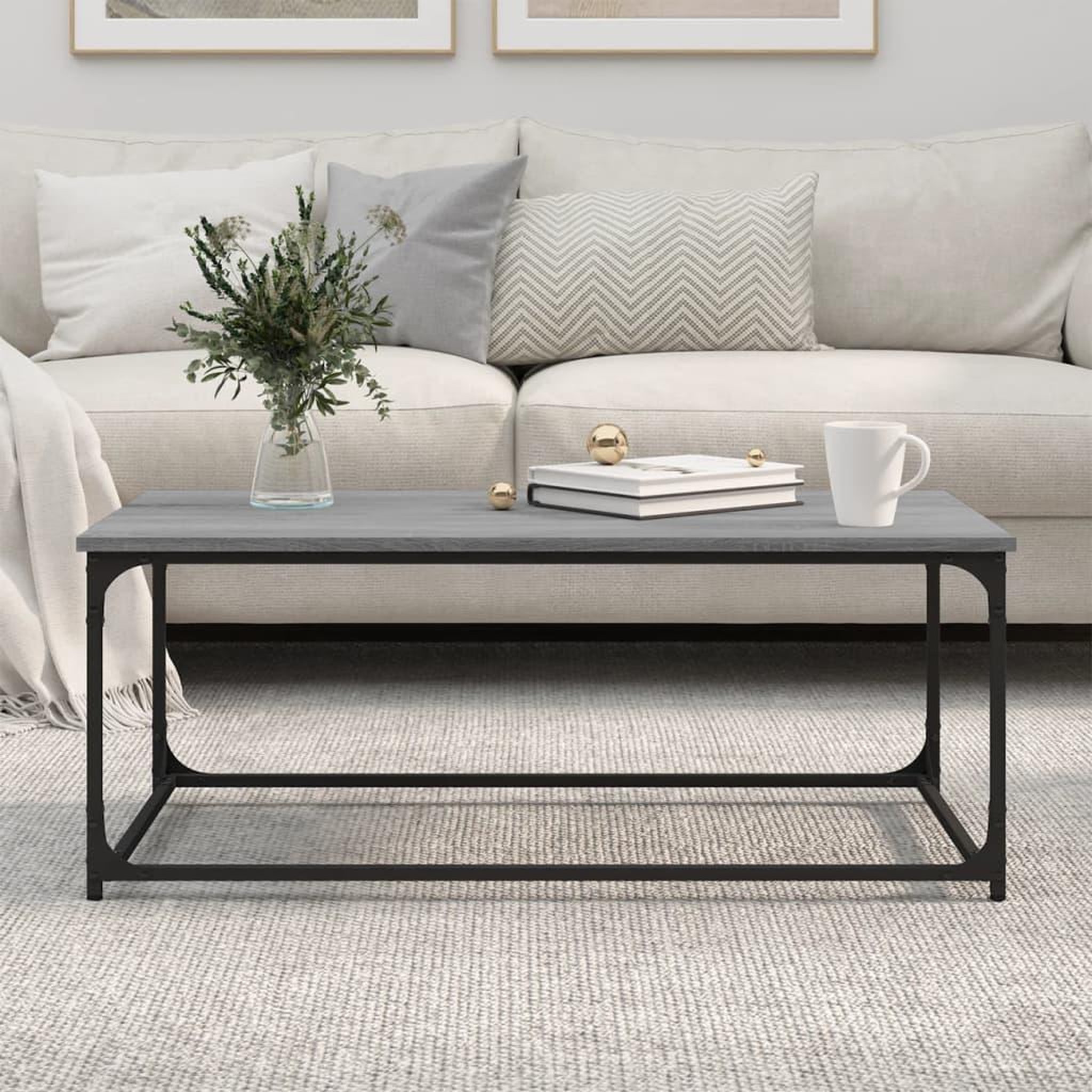 Voir la diapositive 3 : VIDAXL Table basse Sonoma gris 102x50x40 cm Bois d'ingenierie et fer