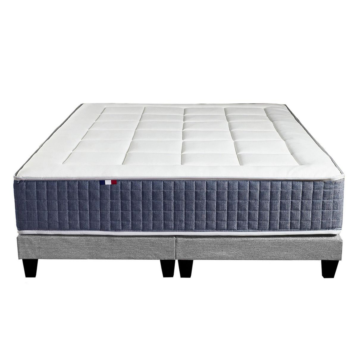 IDLITERIE Ensemble Matelas Ressort 7 zones + Mémoire de forme + Sommier KING STYLE + couette + oreillers - Fabriqué en France
