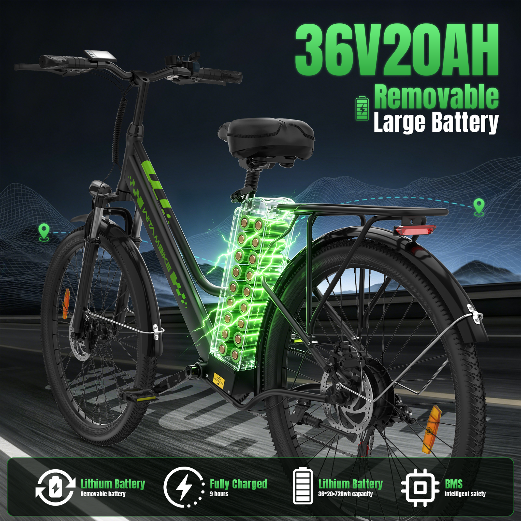 Voir la diapositive 6 : WITAMBIKE Vélo électrique de ville WITAMBIKE C26 PRO 26